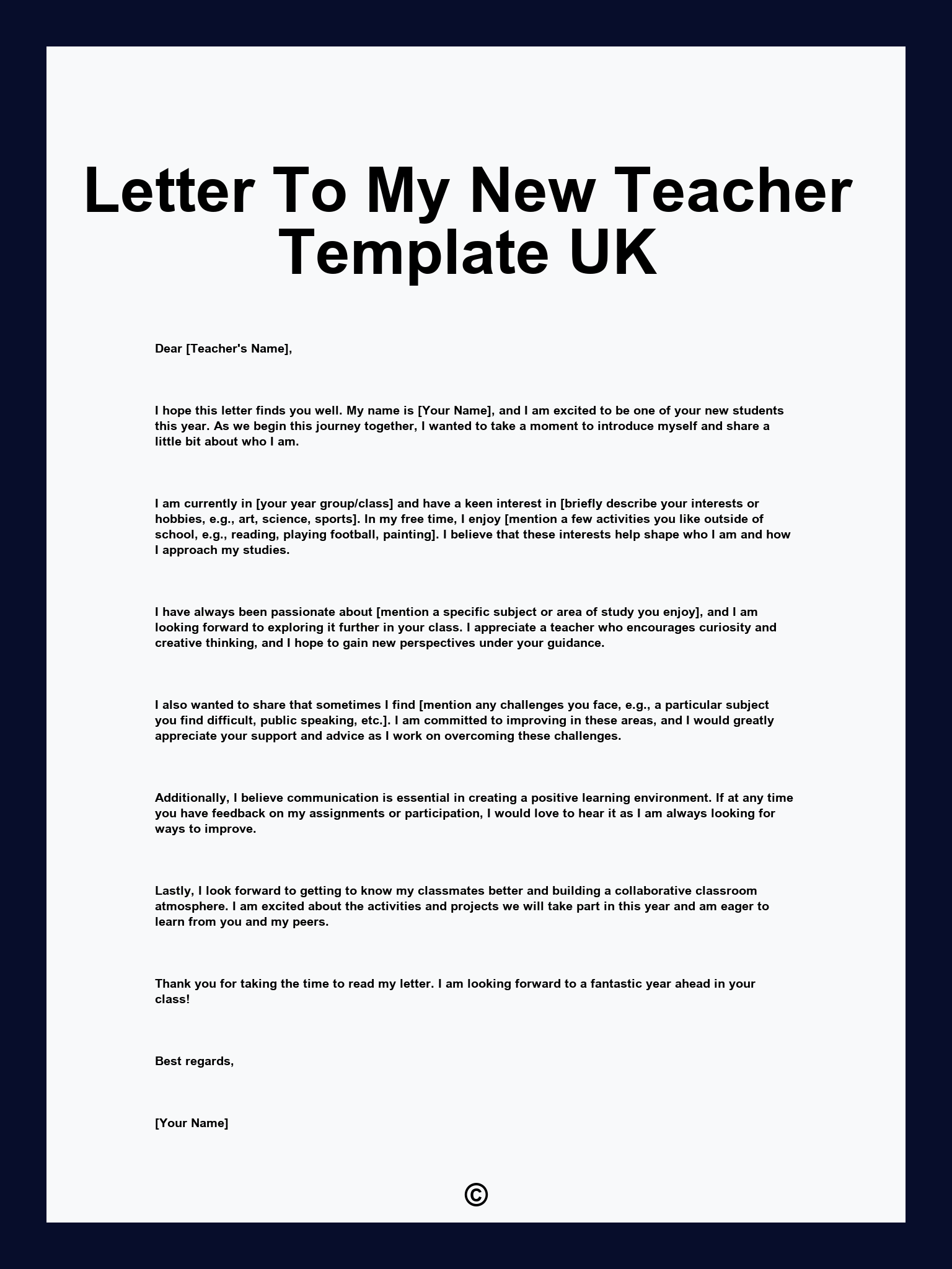 Letter To My New Teacher Template UK