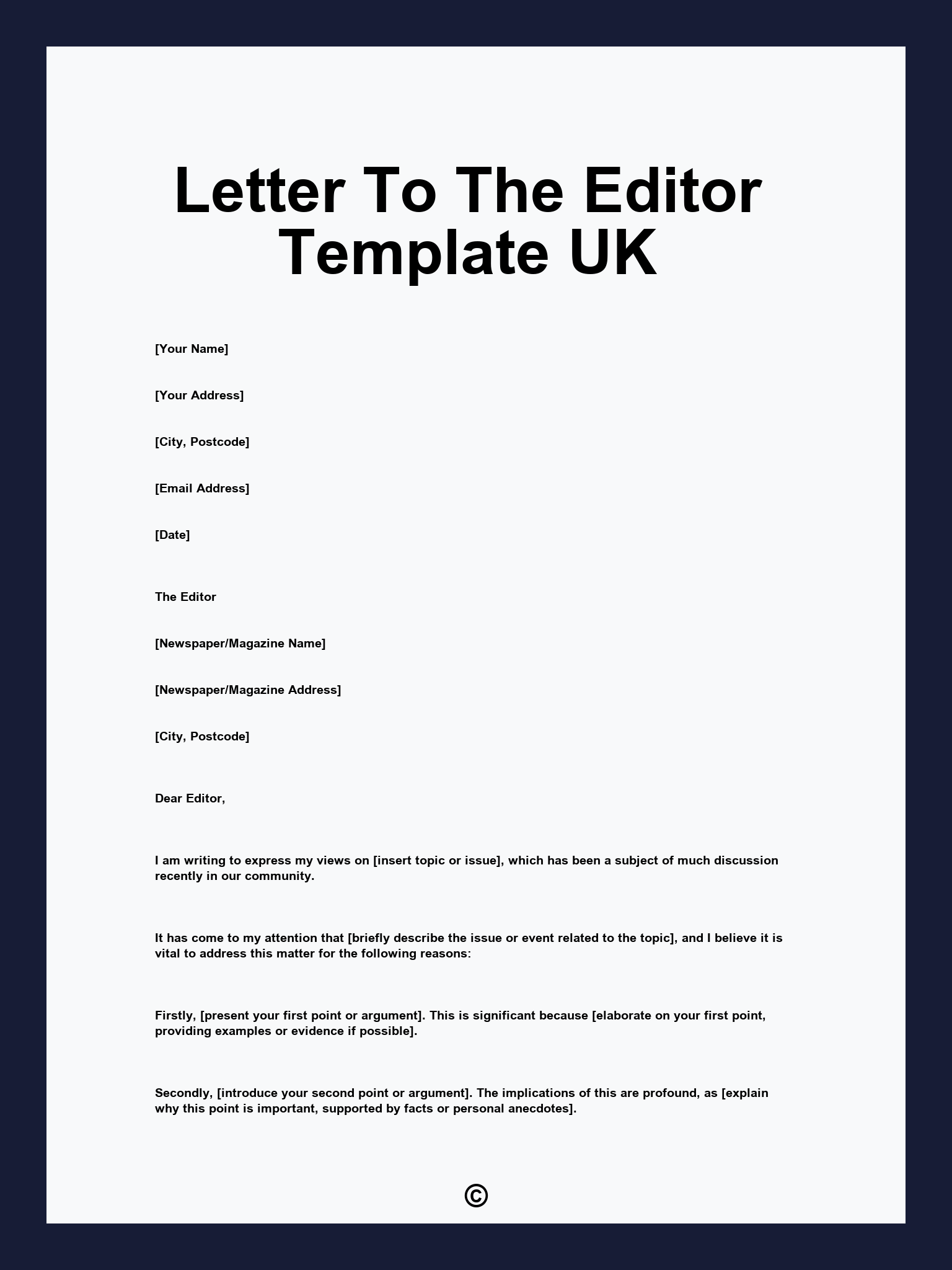 Letter To The Editor Template UK