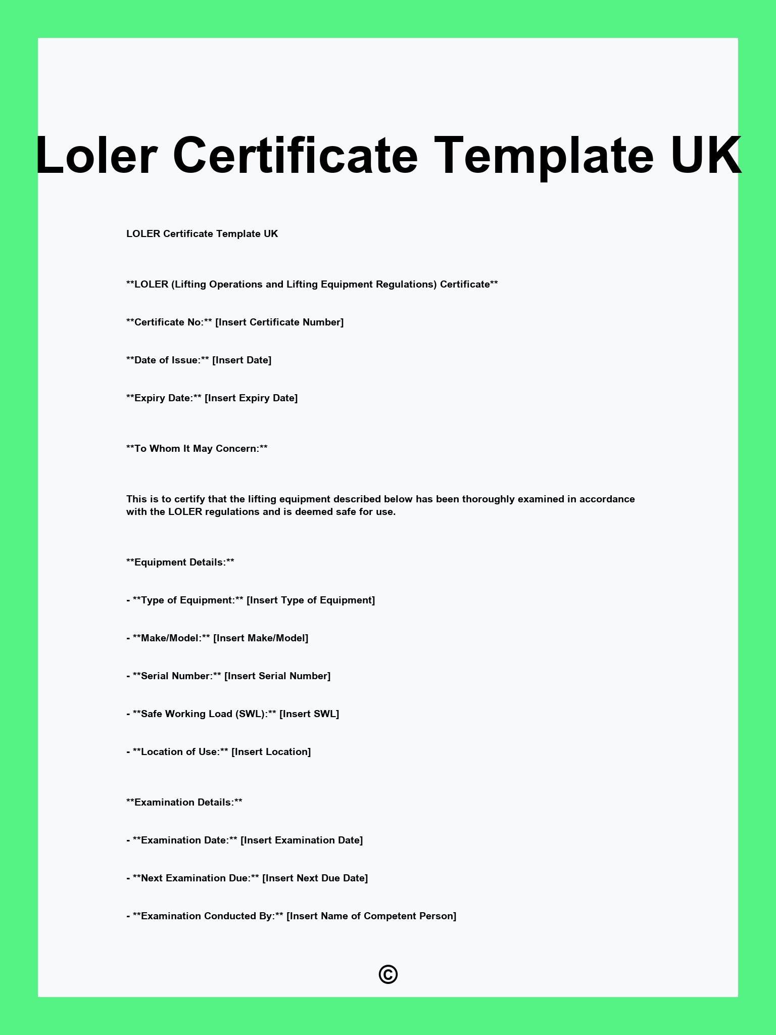 Loler Certificate Template UK
