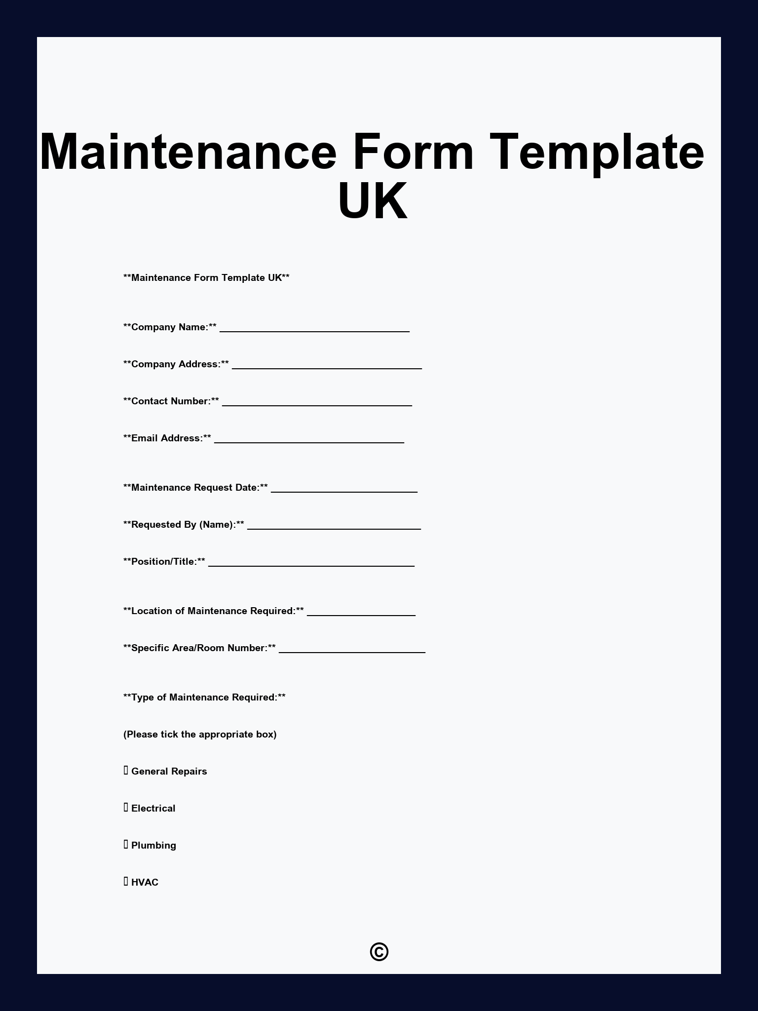 Maintenance Form Template UK
