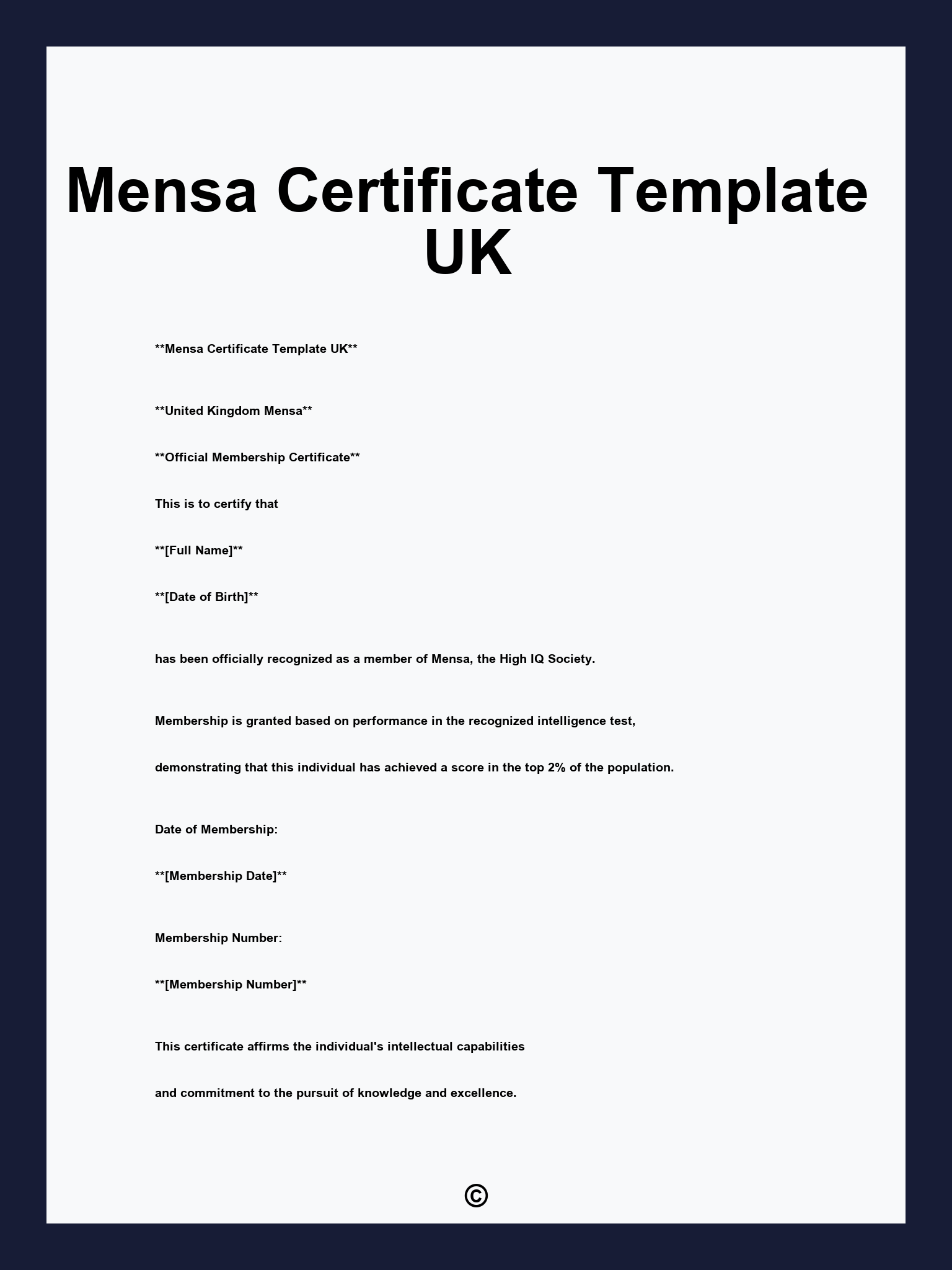 Mensa Certificate Template UK