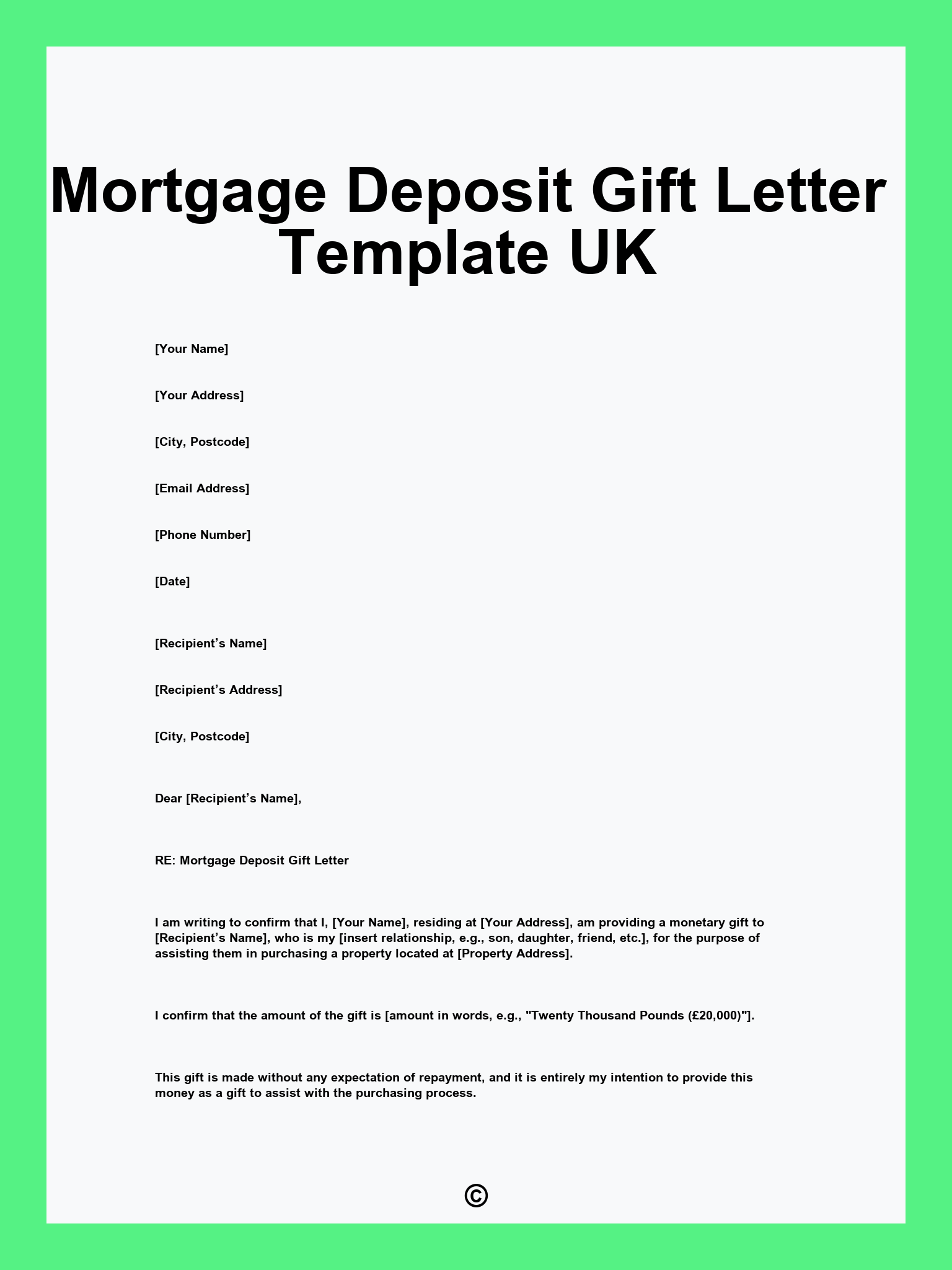 Mortgage Deposit Gift Letter Template UK