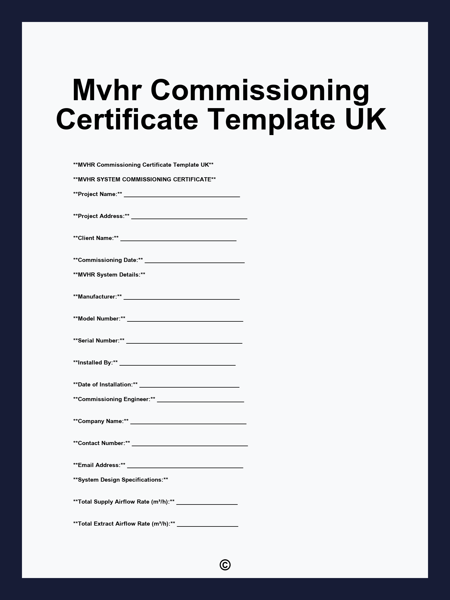 Mvhr Commissioning Certificate Template UK