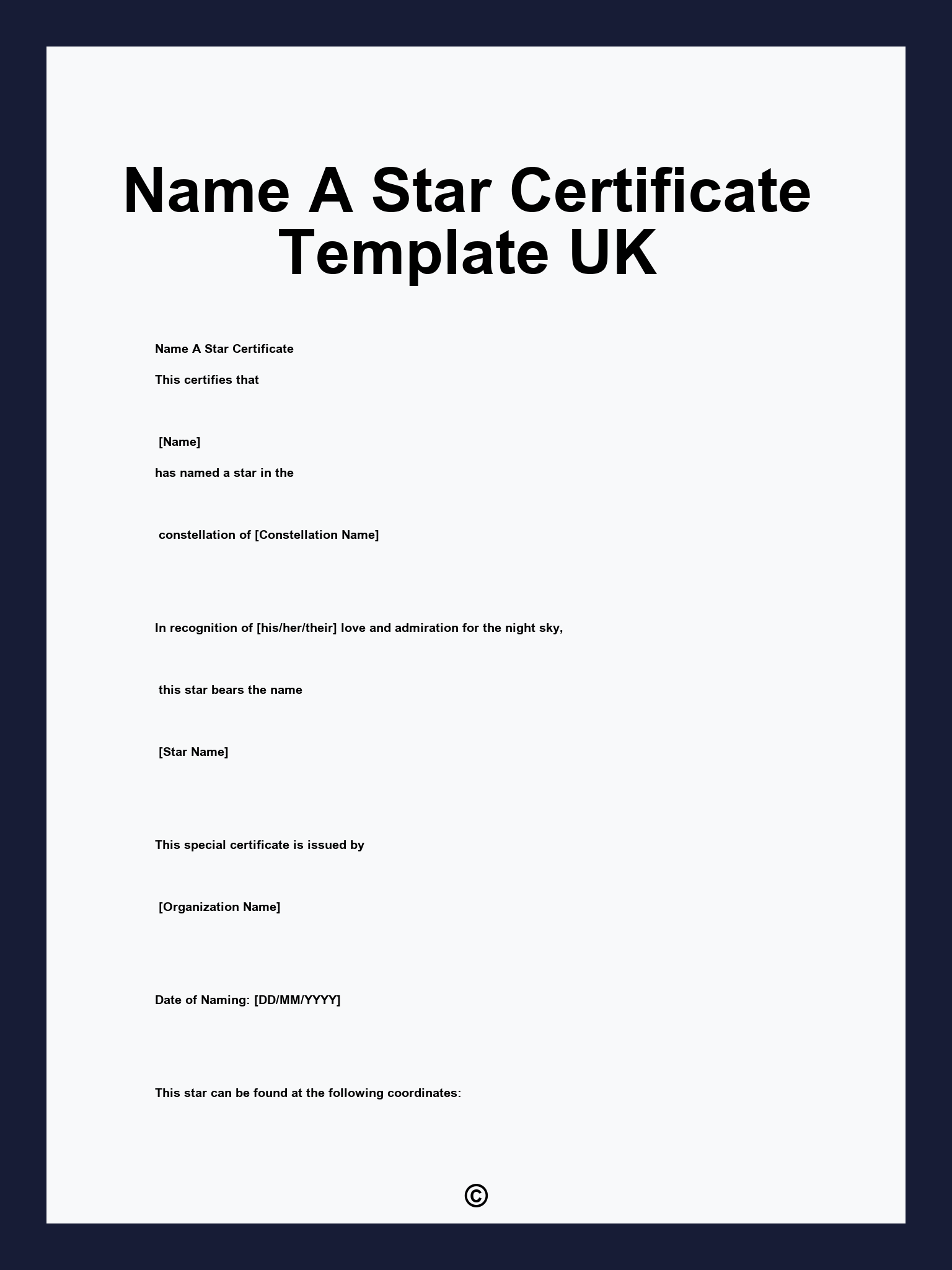 Name A Star Certificate Template UK
