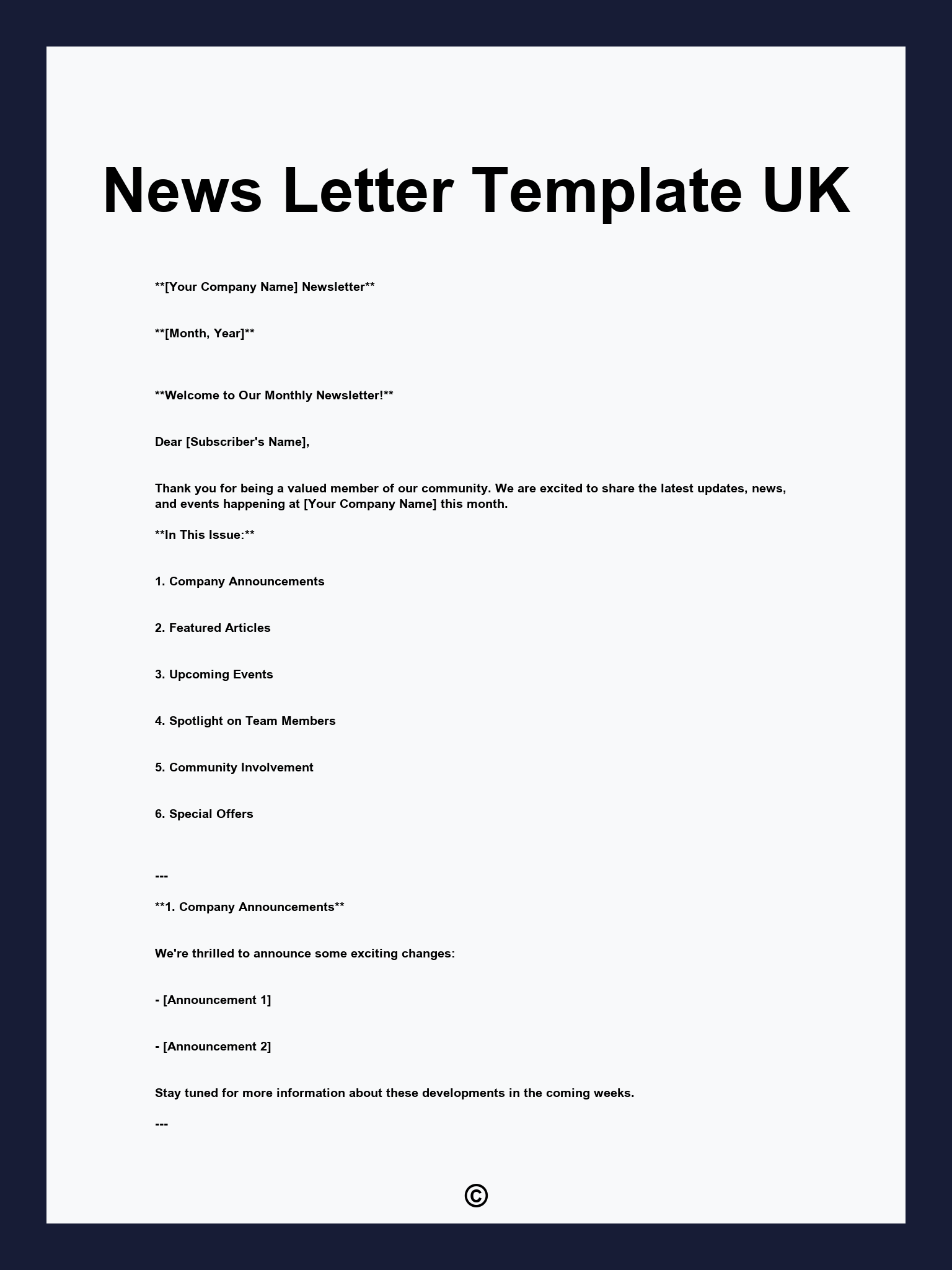 News Letter Template UK