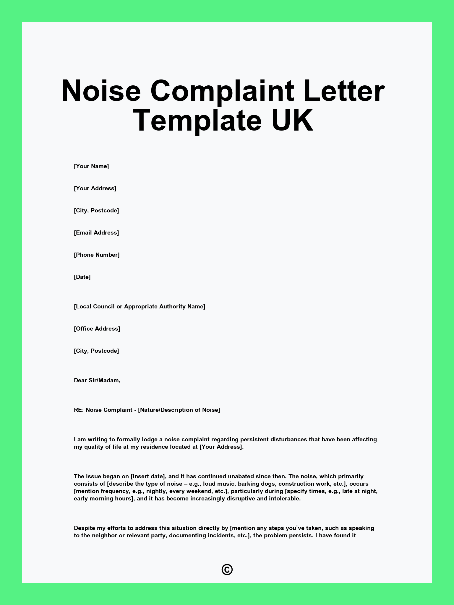 Noise Complaint Letter Template UK