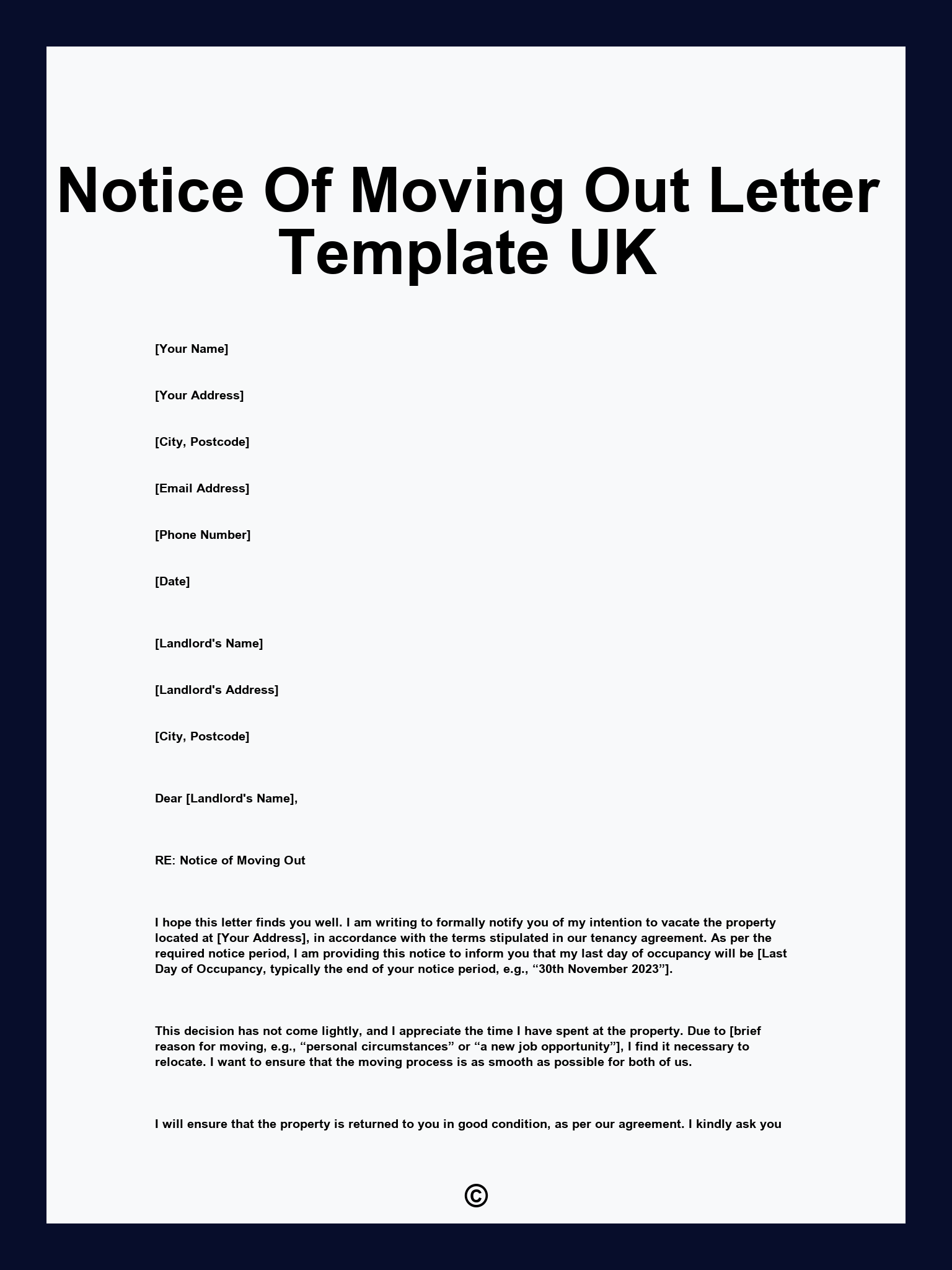 Notice Of Moving Out Letter Template UK