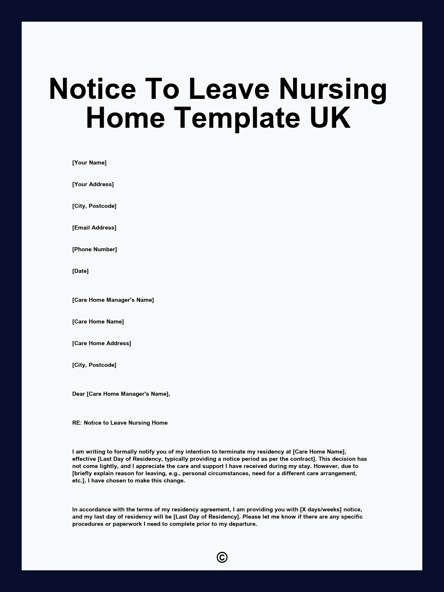 Notice To Leave Nursing Home Template UK