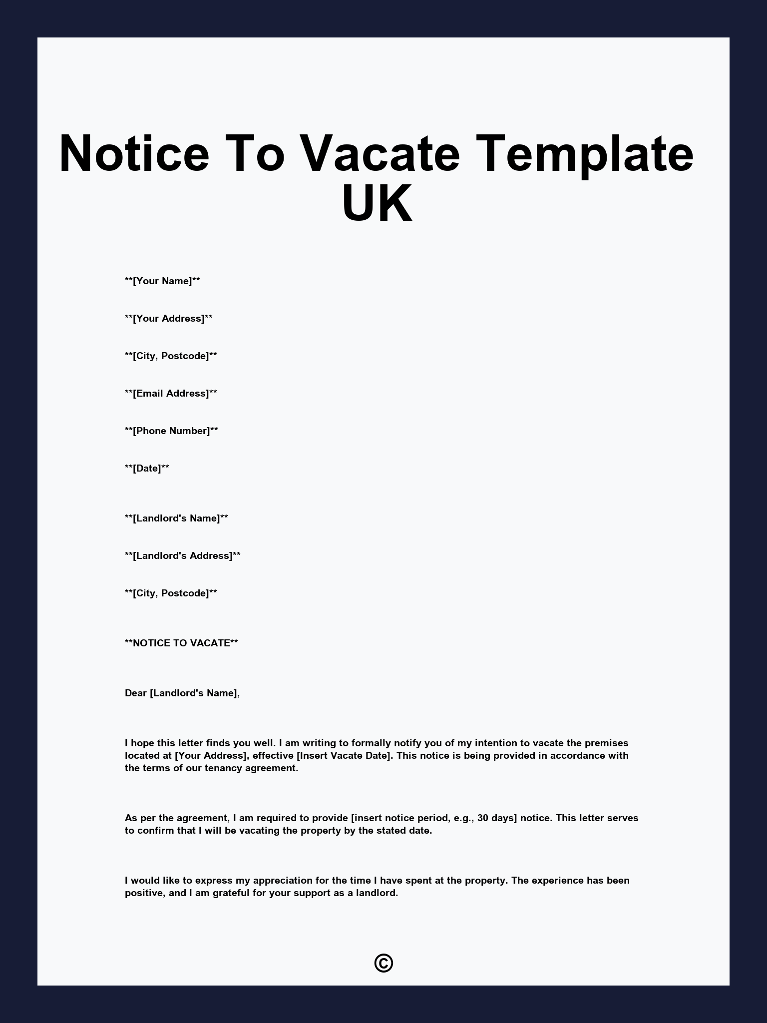 Notice To Vacate Template UK