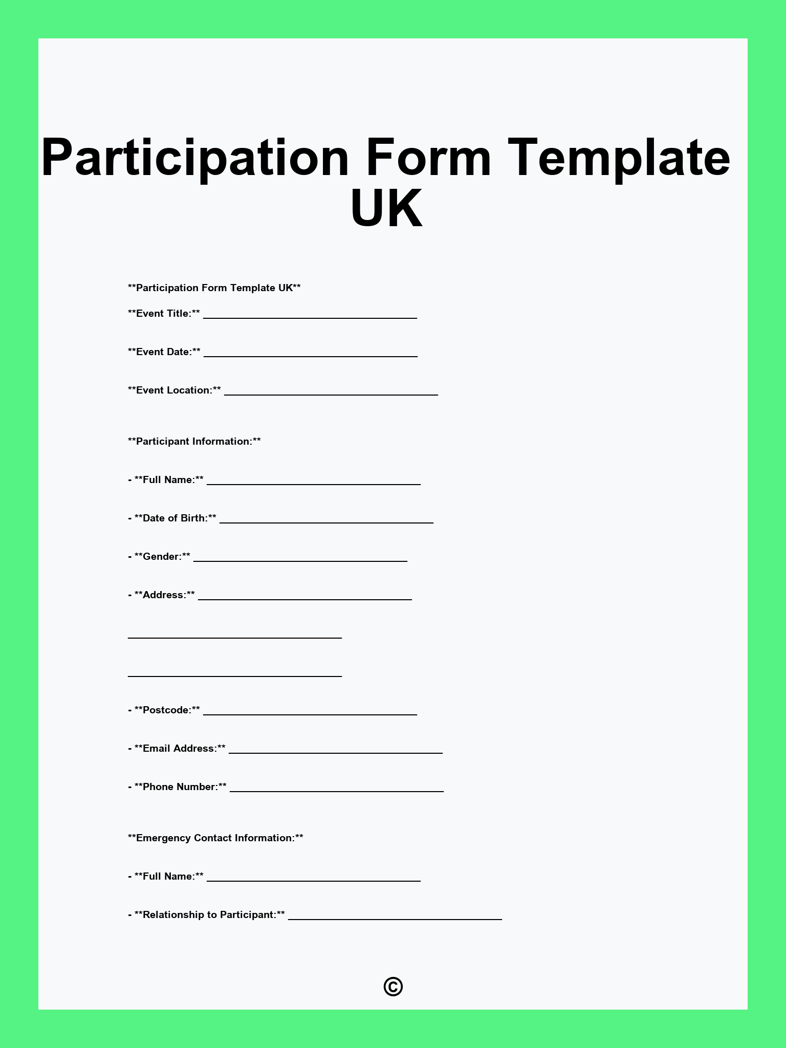 Participation Form Template UK