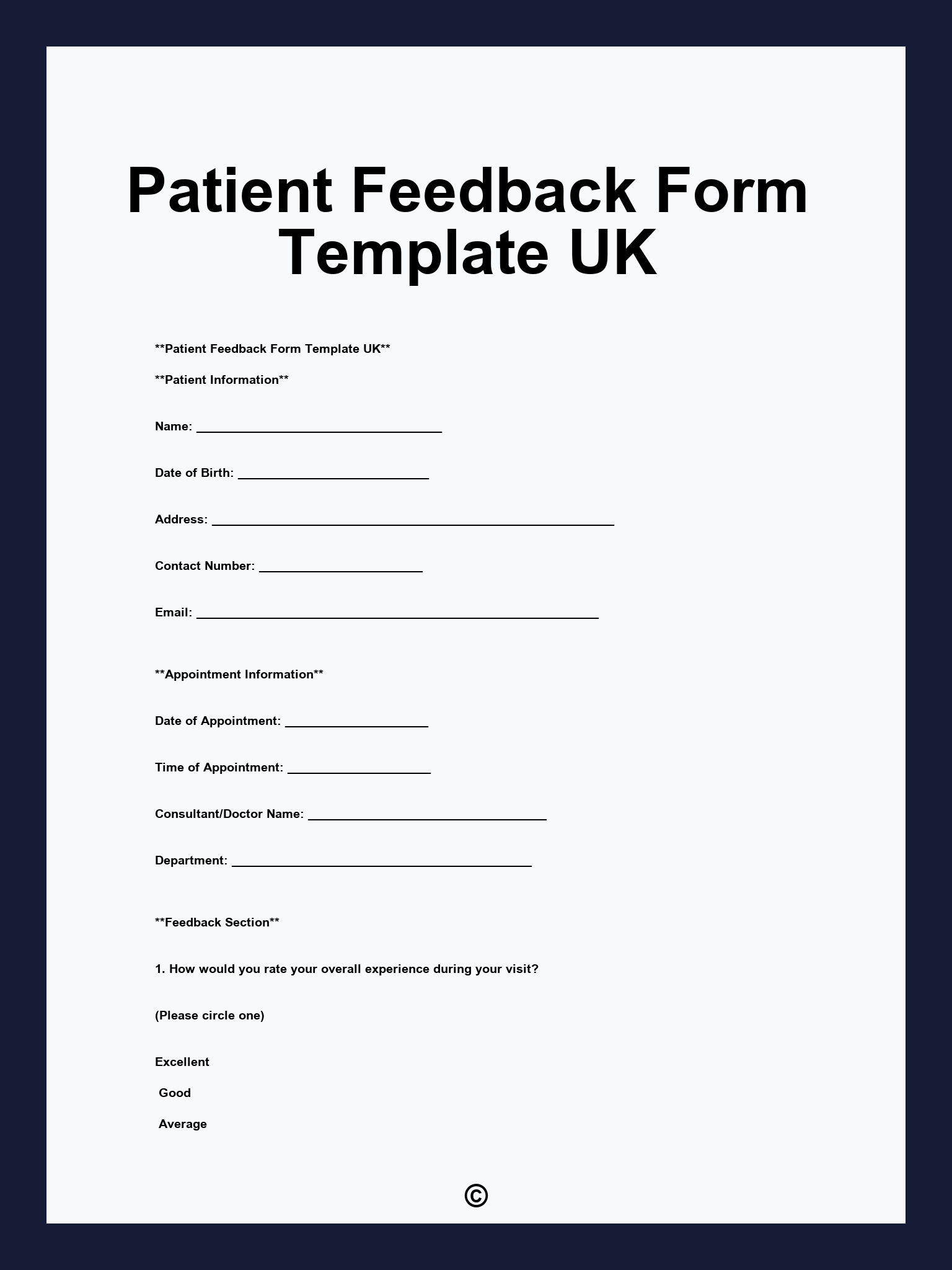 Patient Feedback Form Template UK