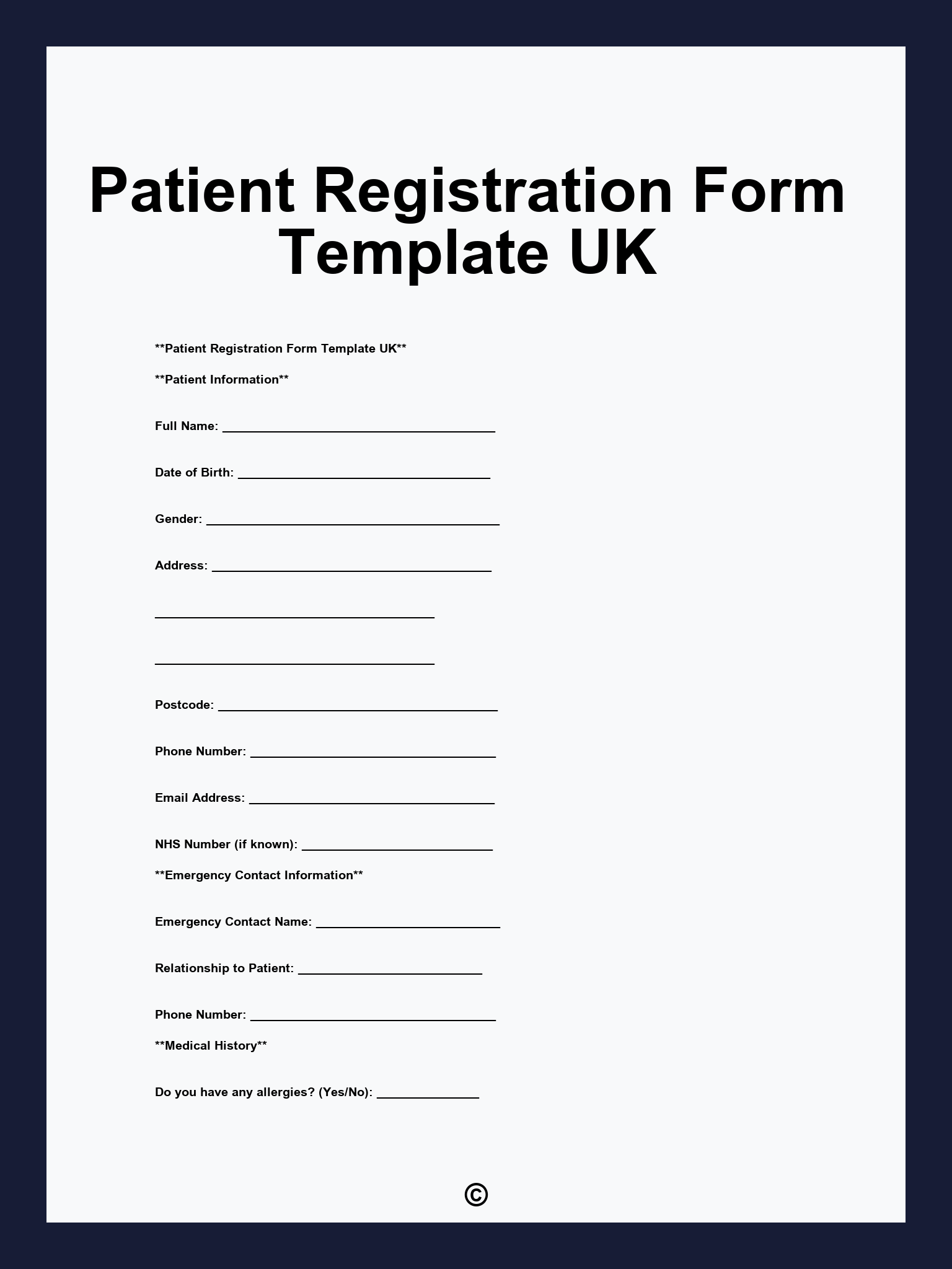 Patient Registration Form Template UK