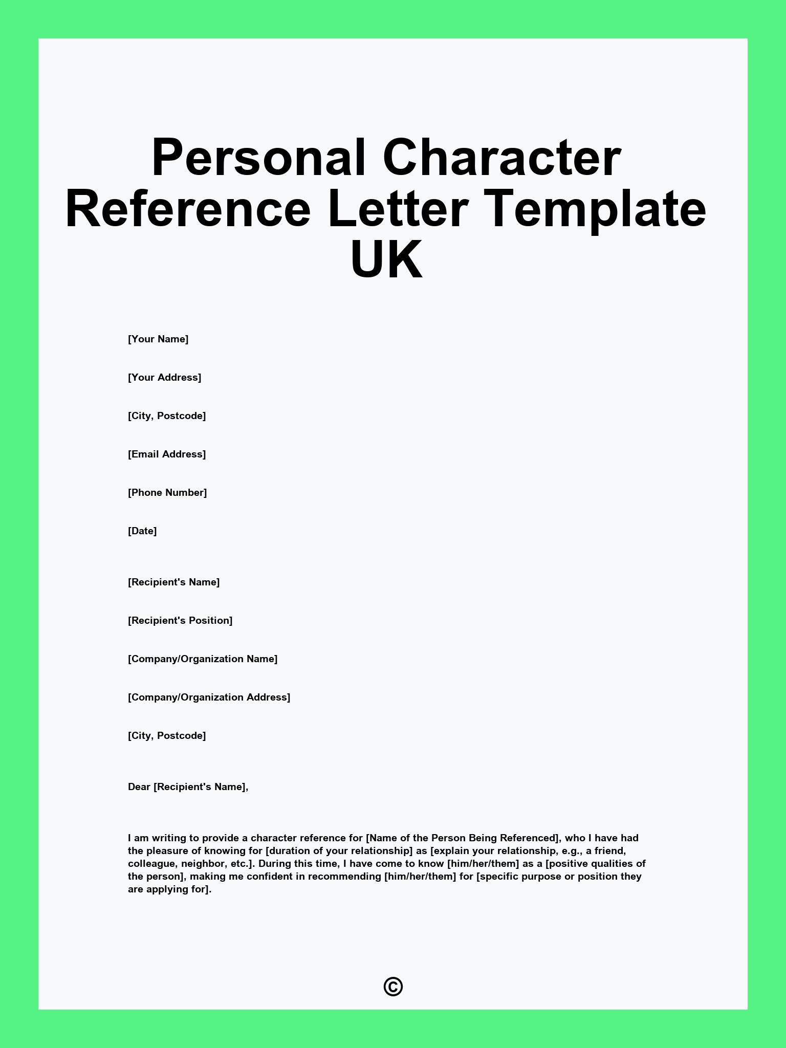 Personal Character Reference Letter Template UK