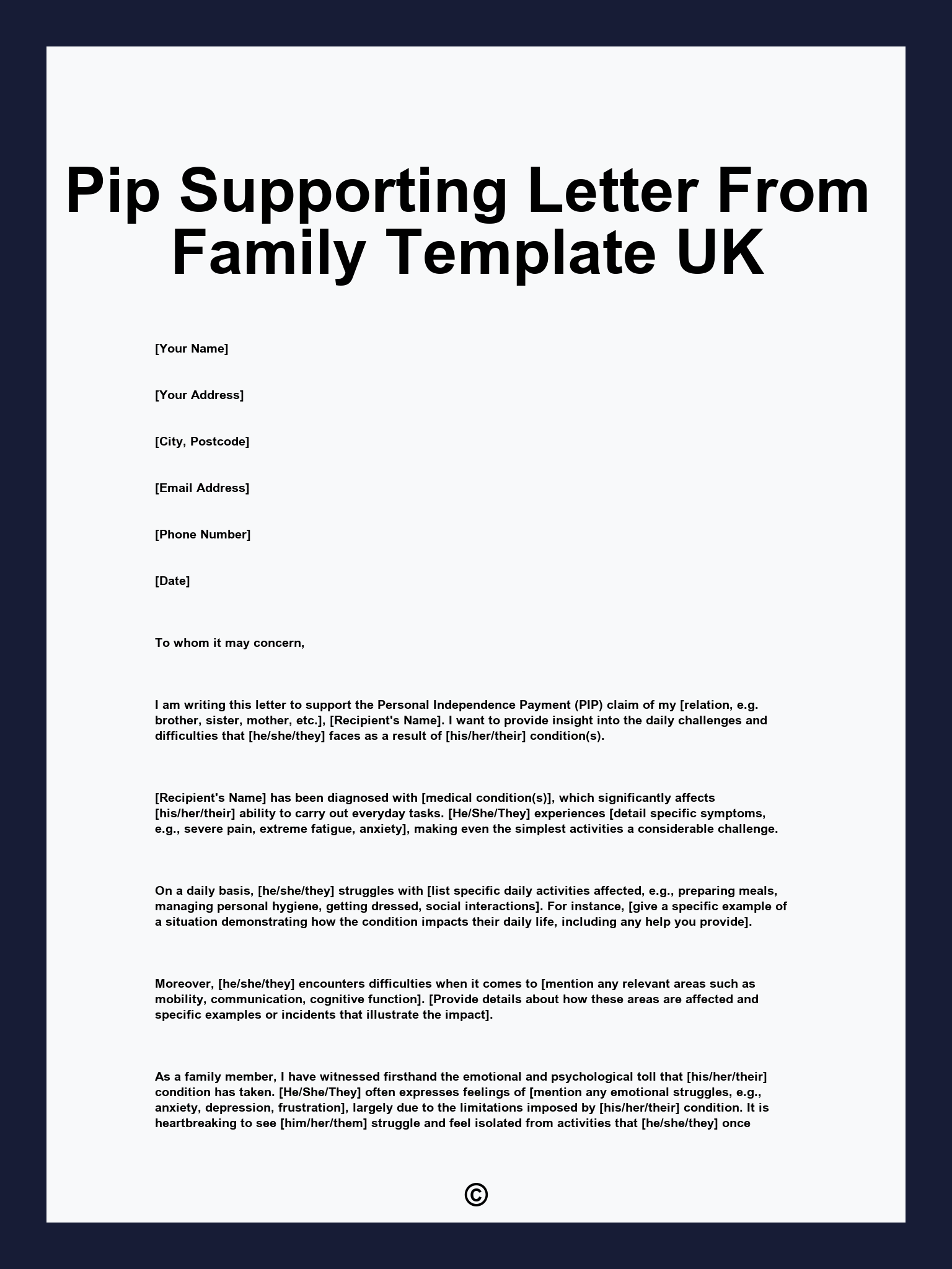 Pip Supporting Letter From Family Template UK