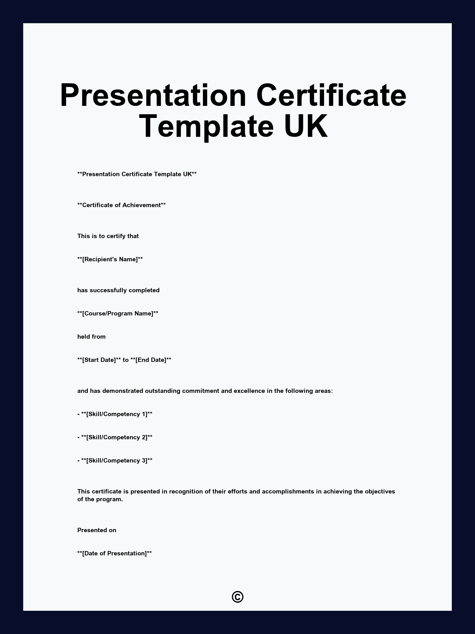 Presentation Certificate Template UK