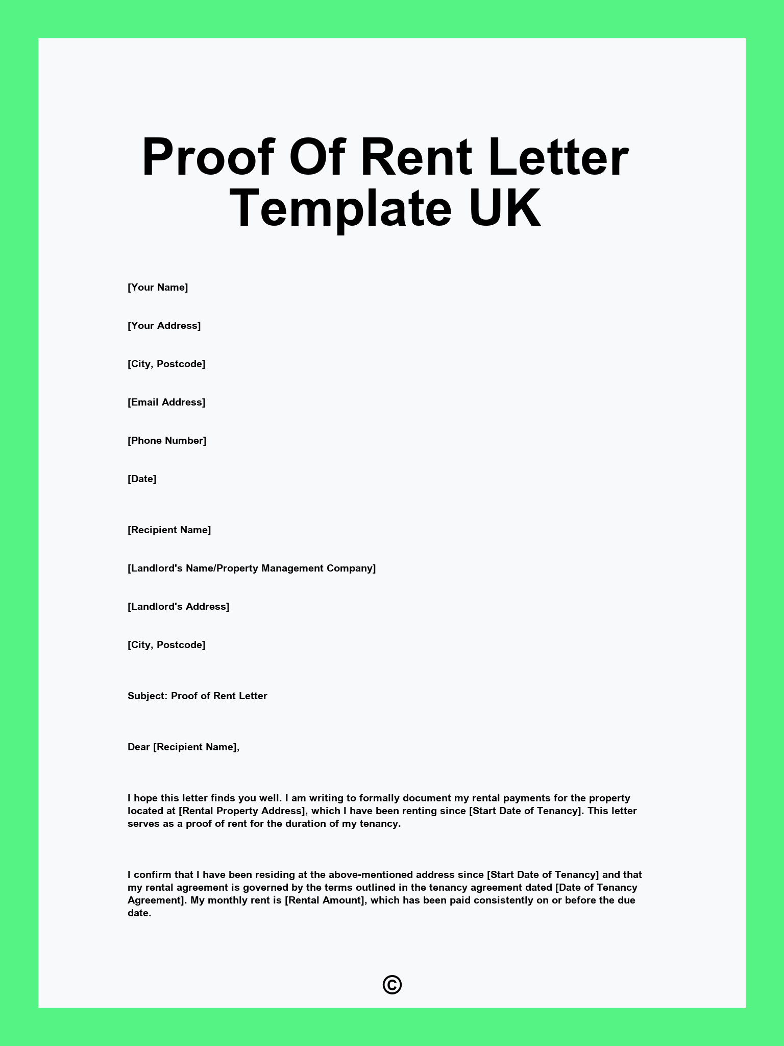 Proof Of Rent Letter Template UK