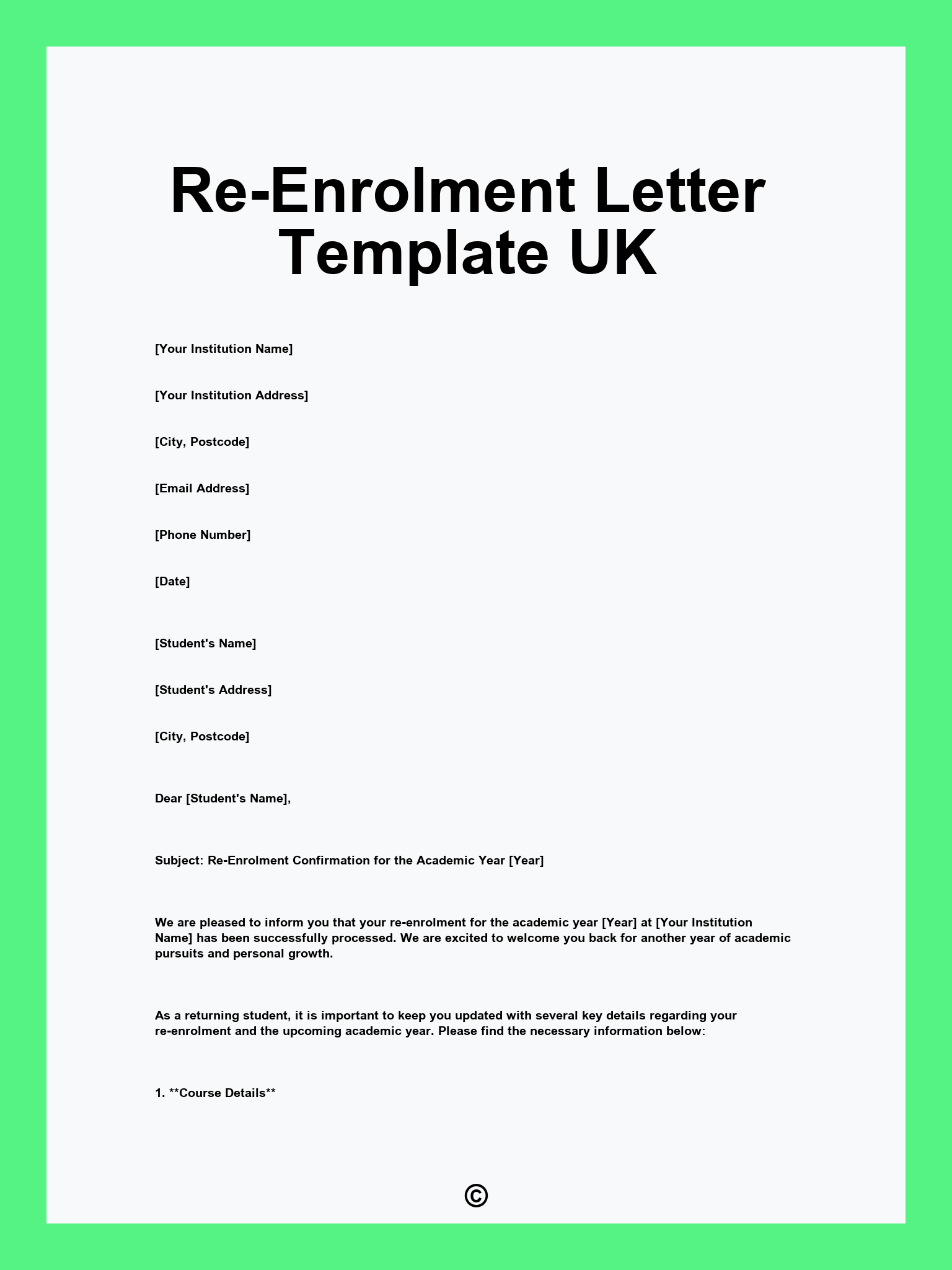 Re-Enrolment Letter Template UK