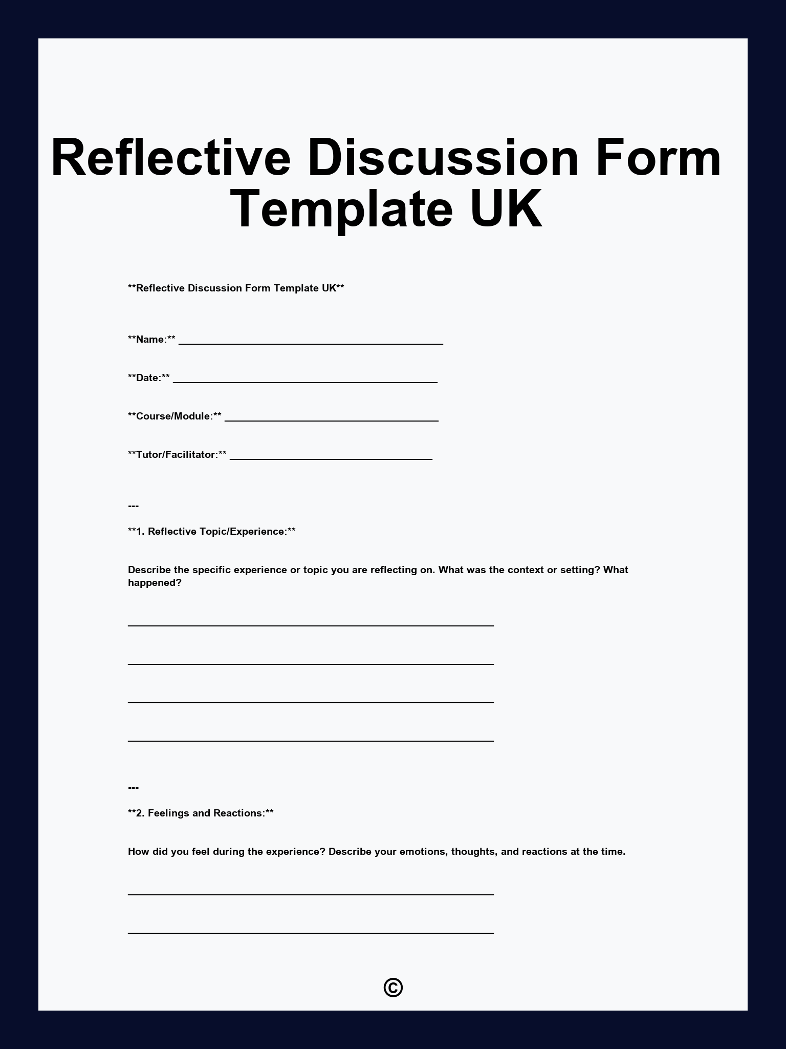 Reflective Discussion Form Template UK