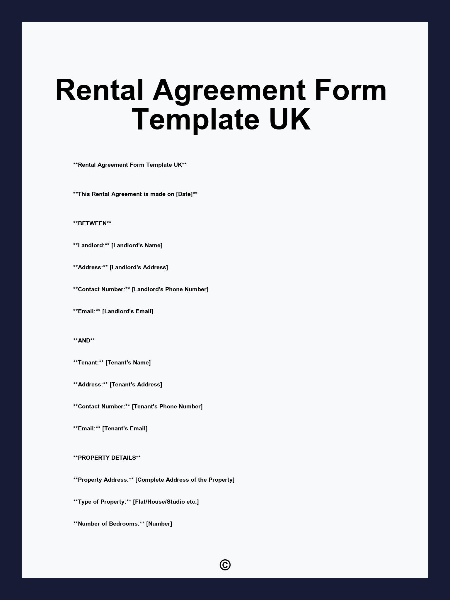 Rental Agreement Form Template UK