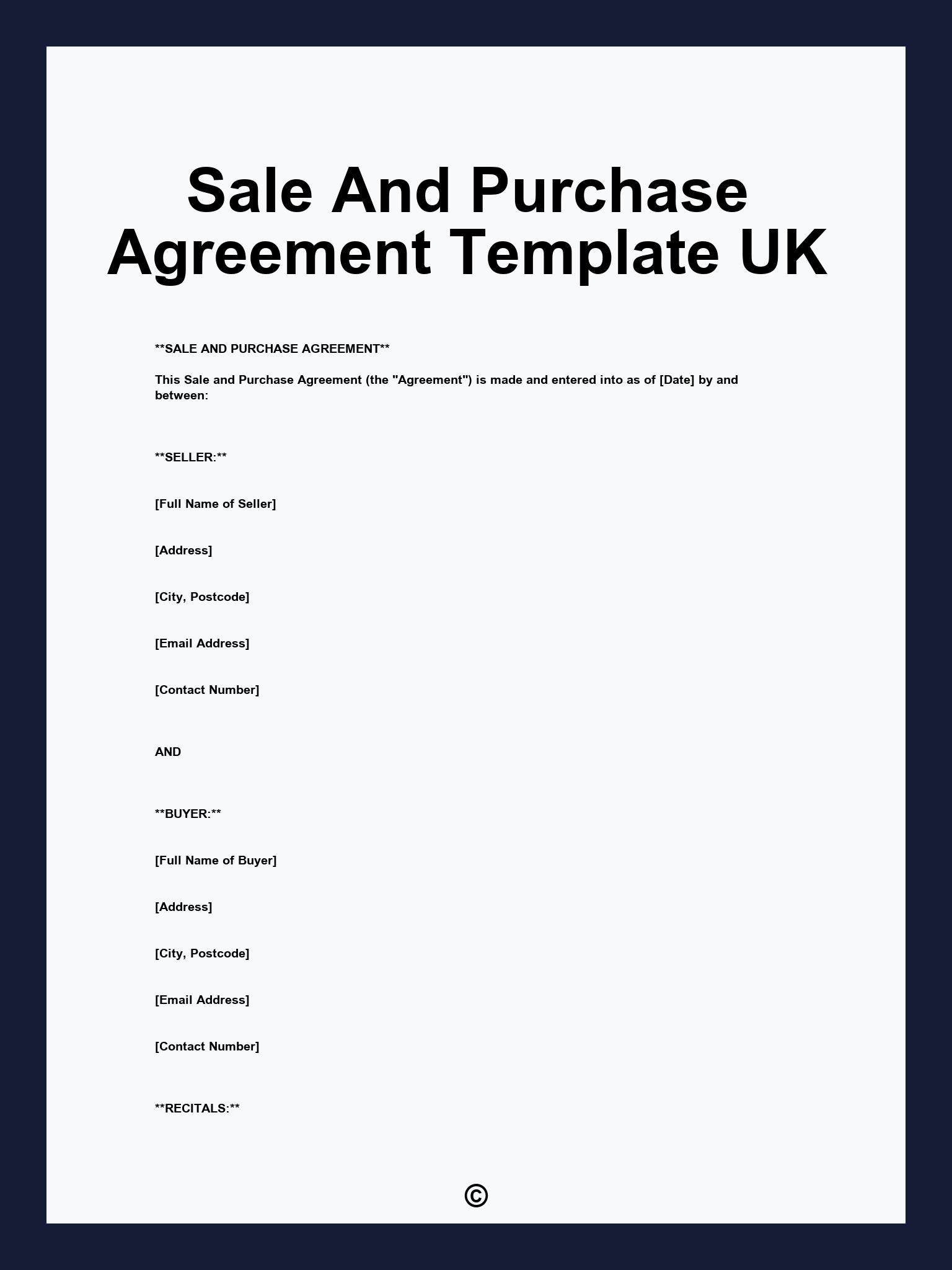 Sale And Purchase Agreement Template UK