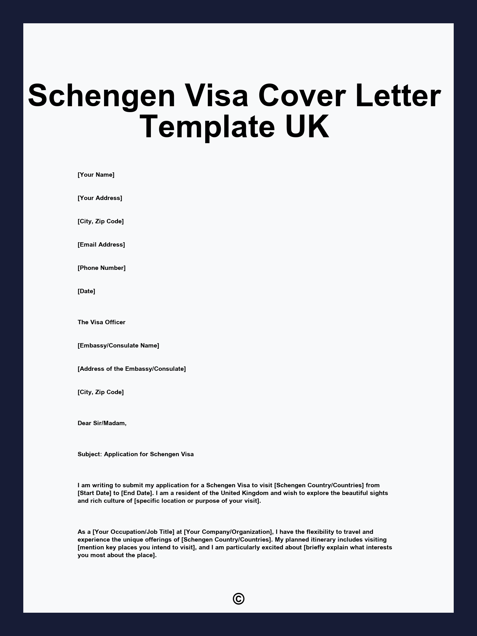 Schengen Visa Cover Letter Template UK