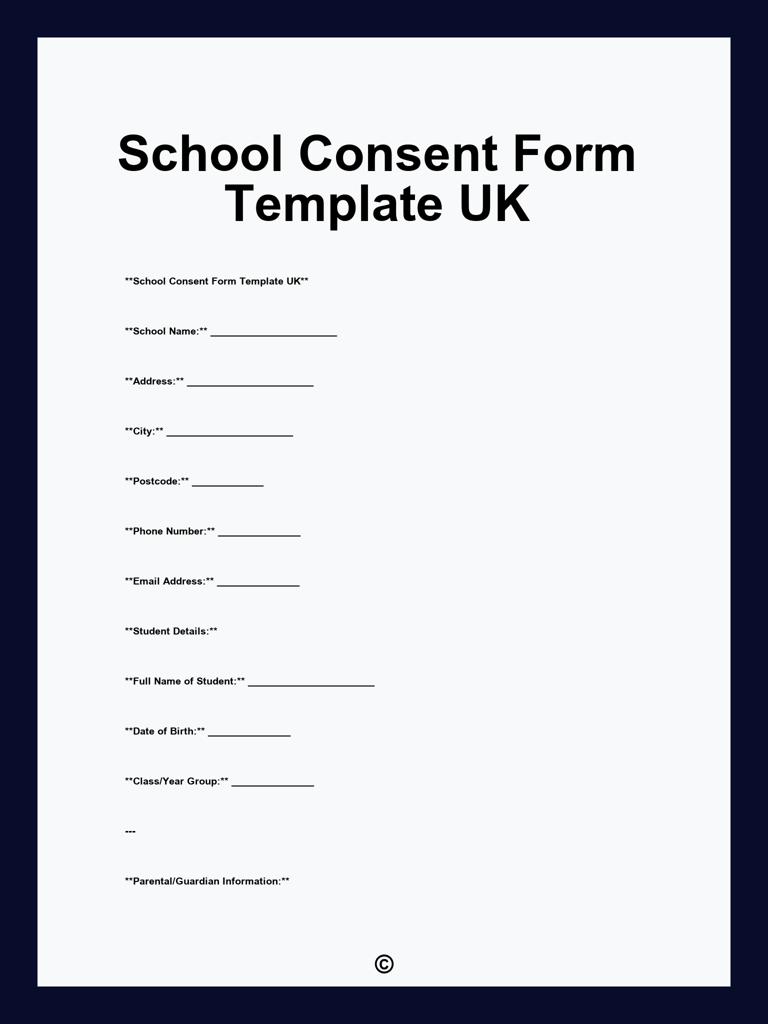 School Consent Form Template UK