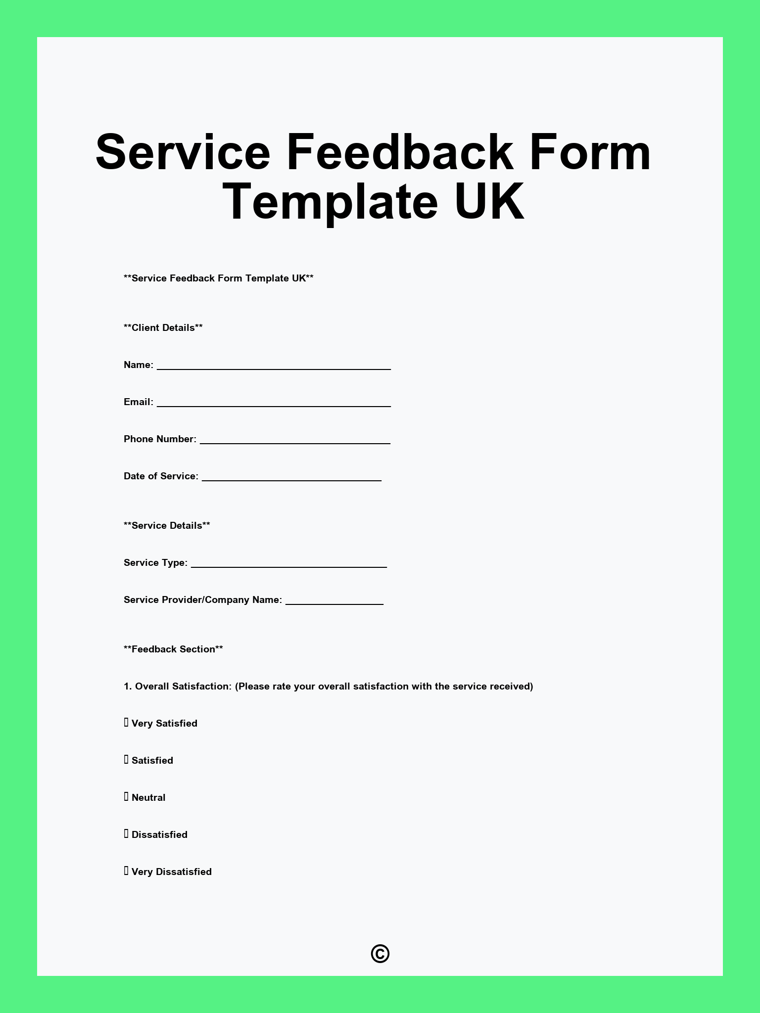 Service Feedback Form Template UK