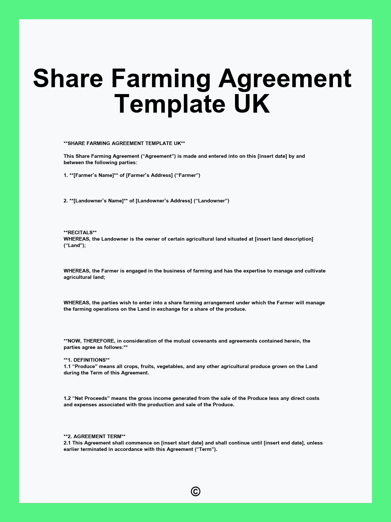 Share Farming Agreement Template UK