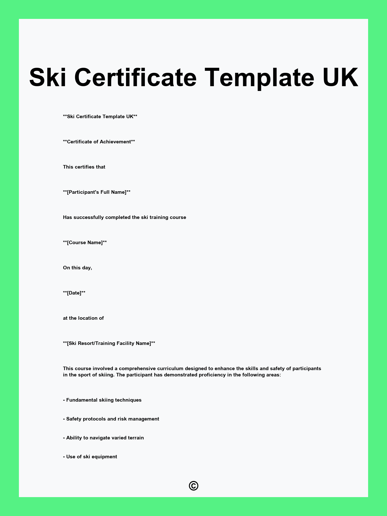 Ski Certificate Template UK