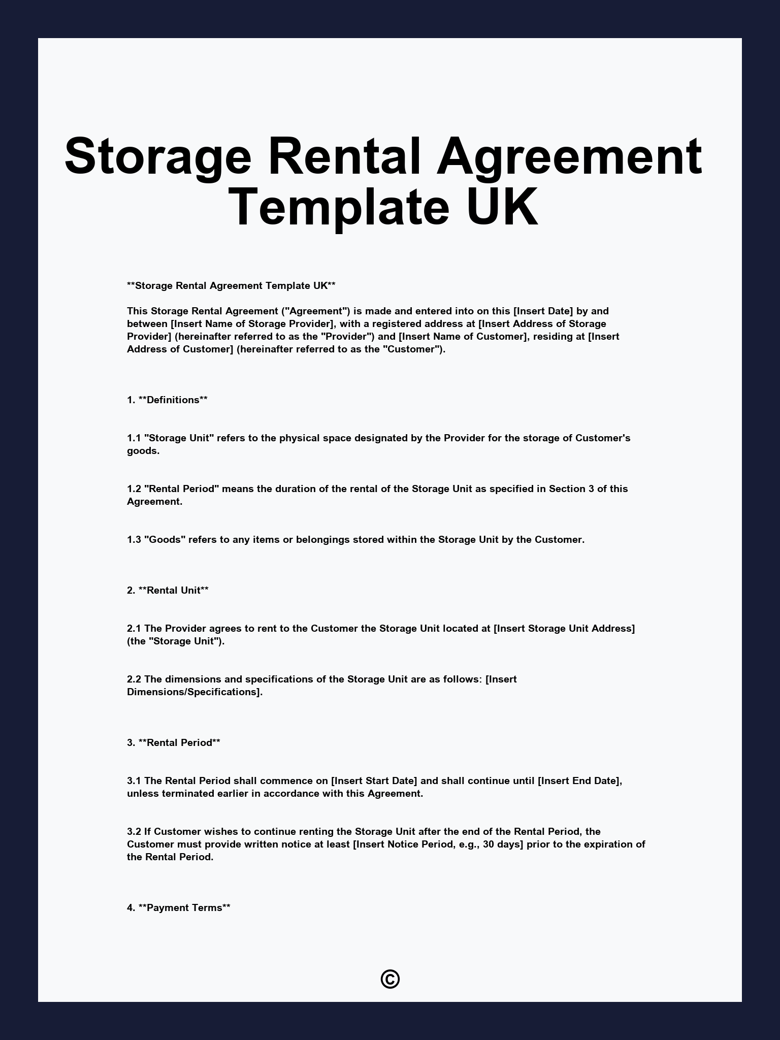 Storage Rental Agreement Template UK