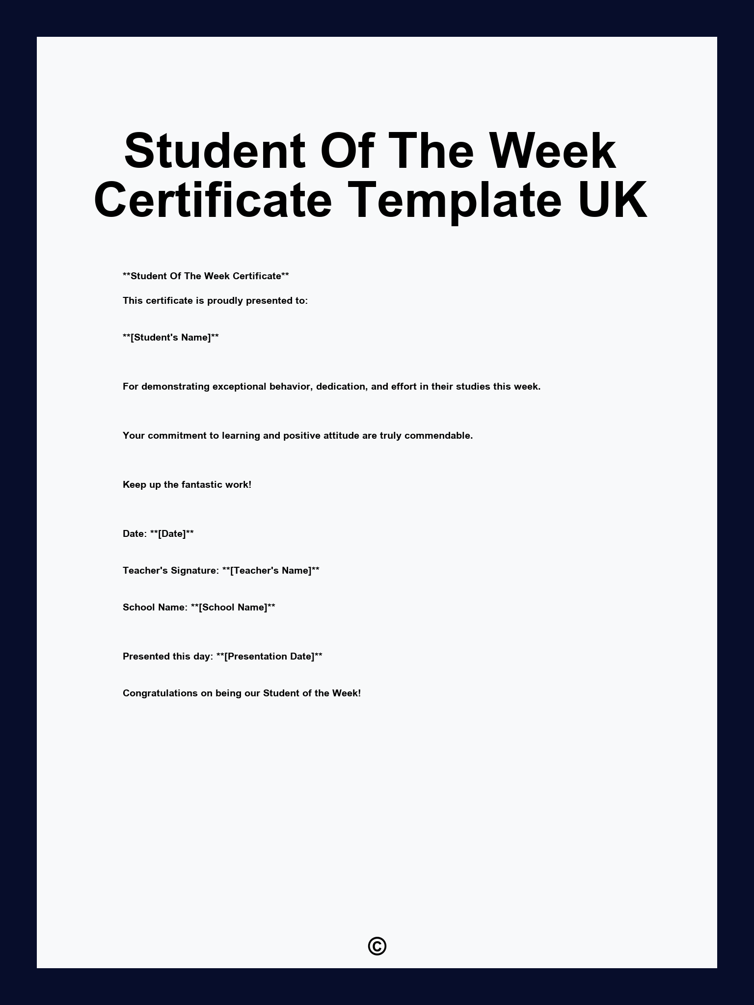 Student Of The Week Certificate Template UK