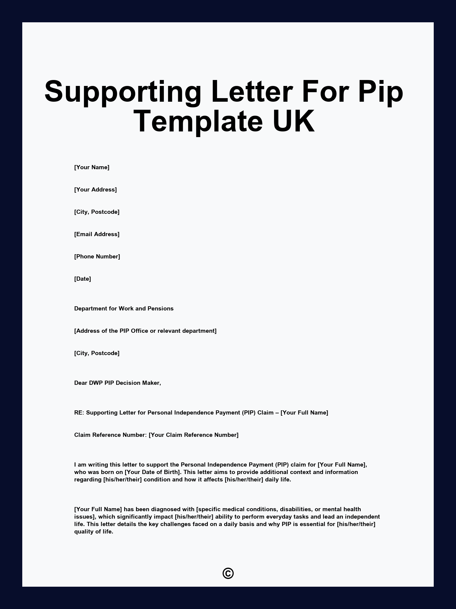 Supporting Letter For Pip Template UK
