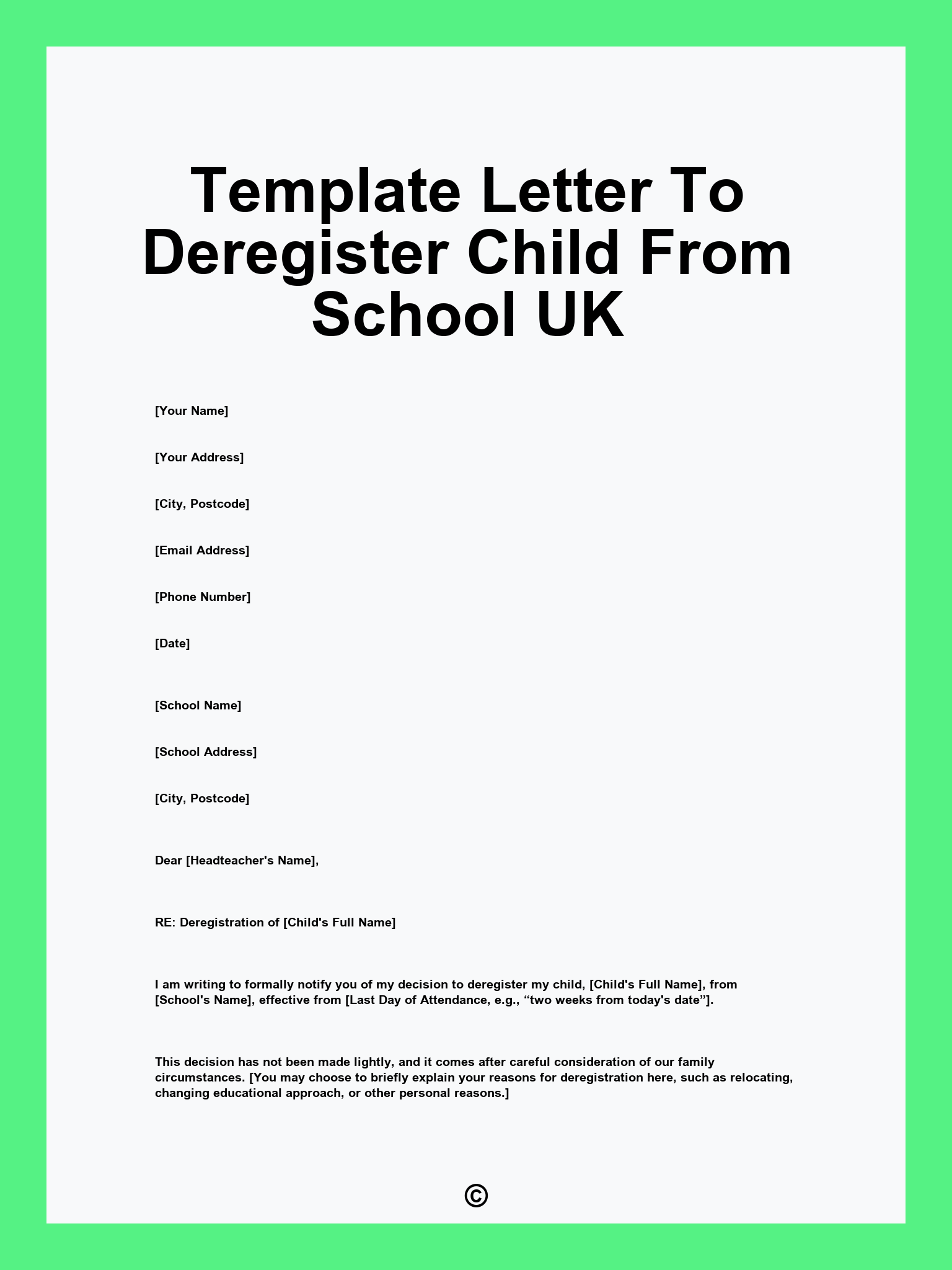 Template Letter To Deregister Child From School UK