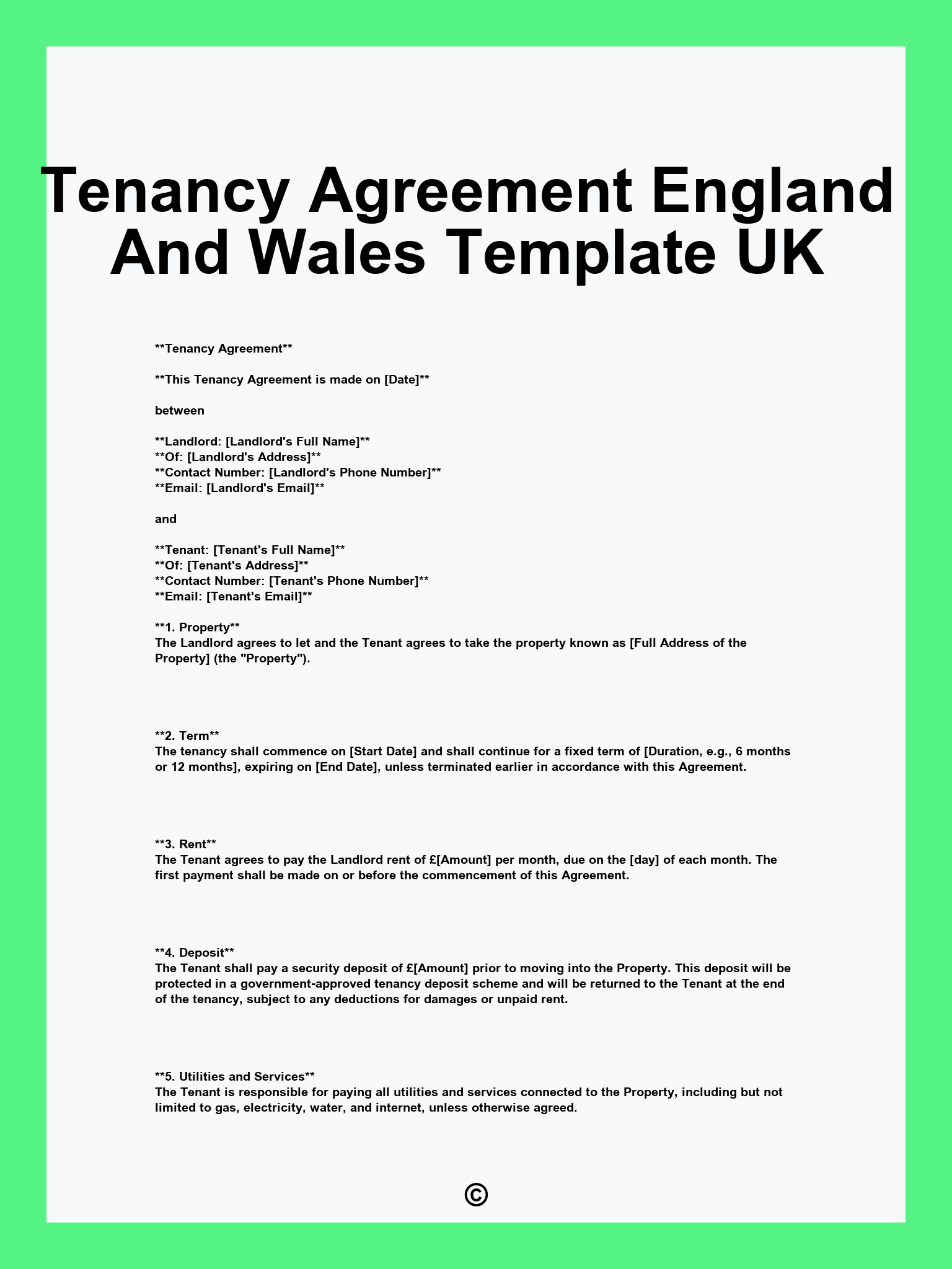 Tenancy Agreement England And Wales Template UK