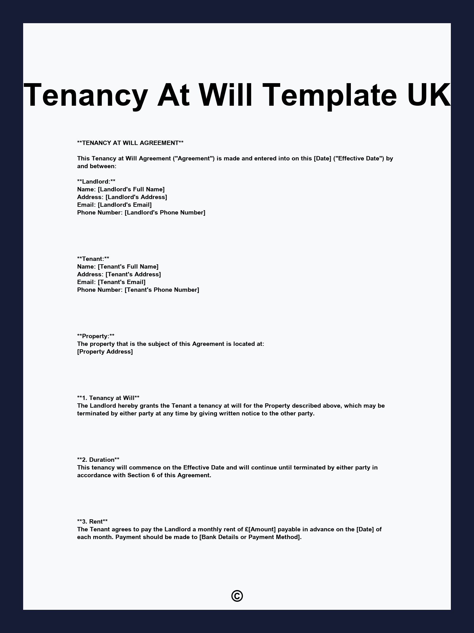 Tenancy At Will Template UK