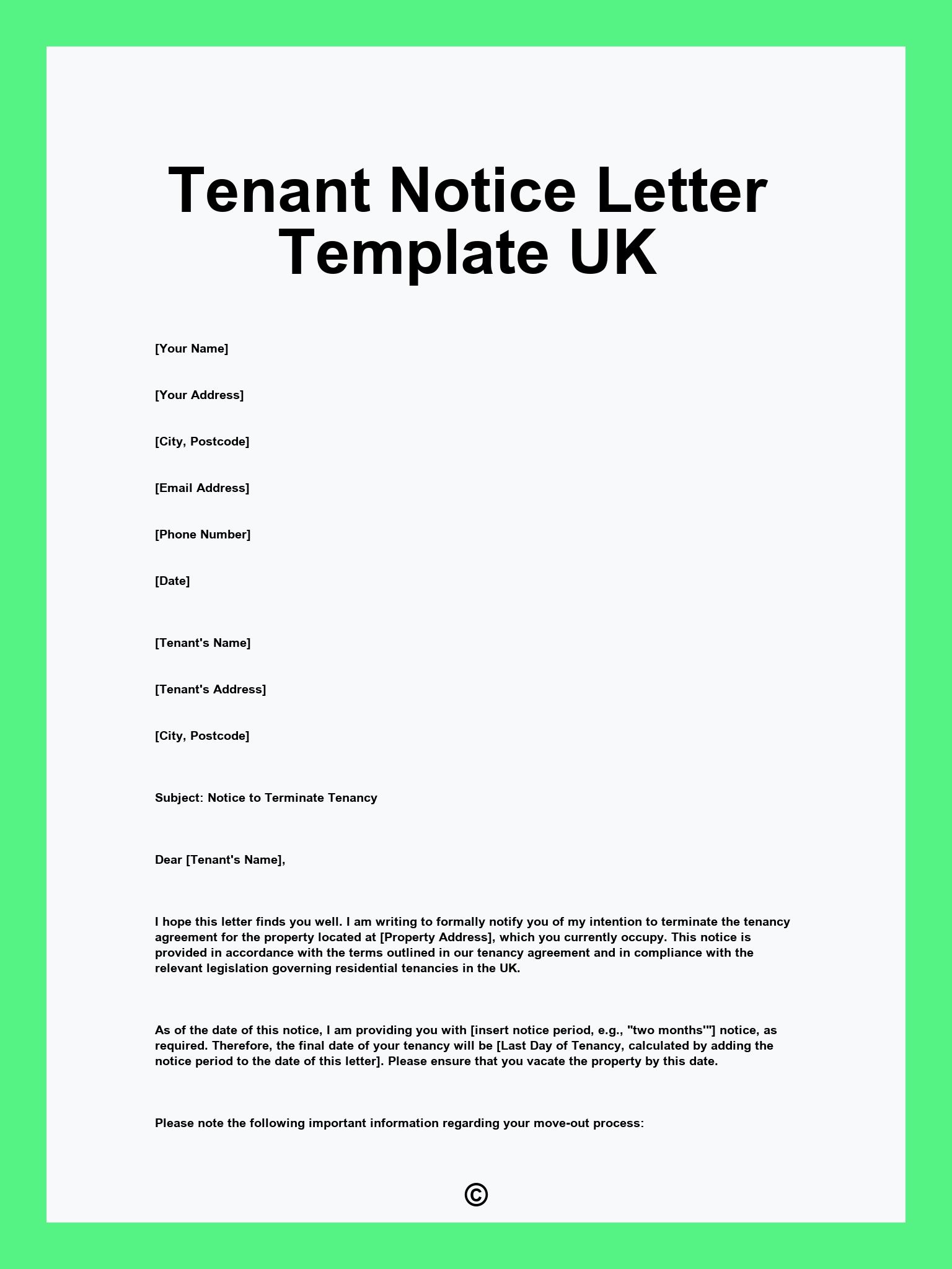 Tenant Notice Letter Template UK
