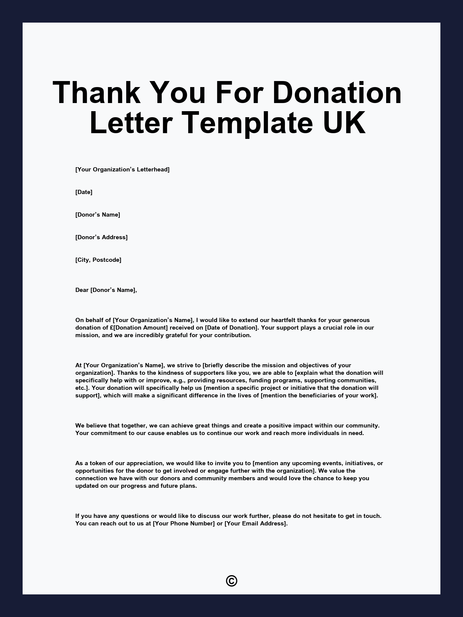 Thank You For Donation Letter Template UK