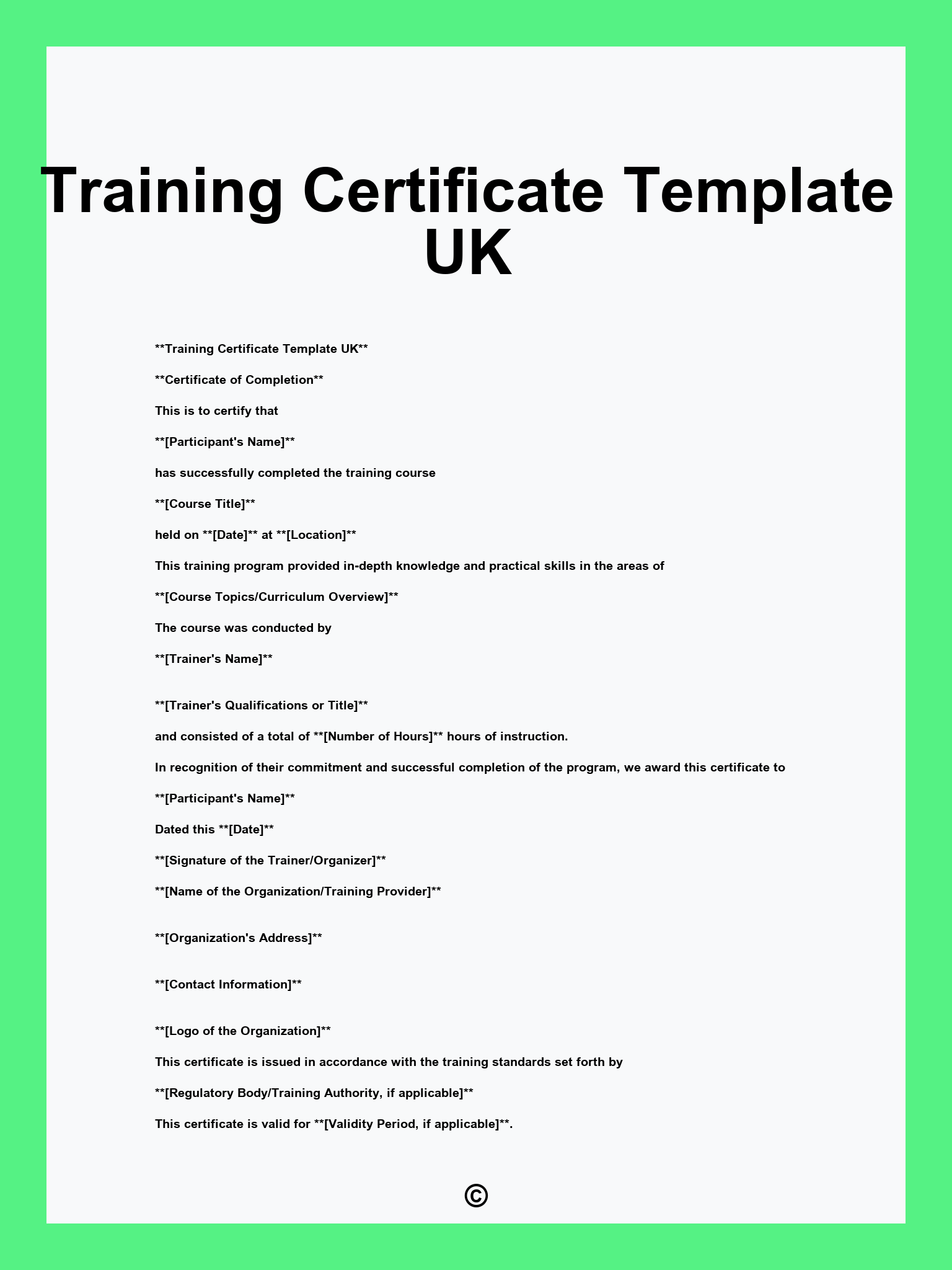 Training Certificate Template UK