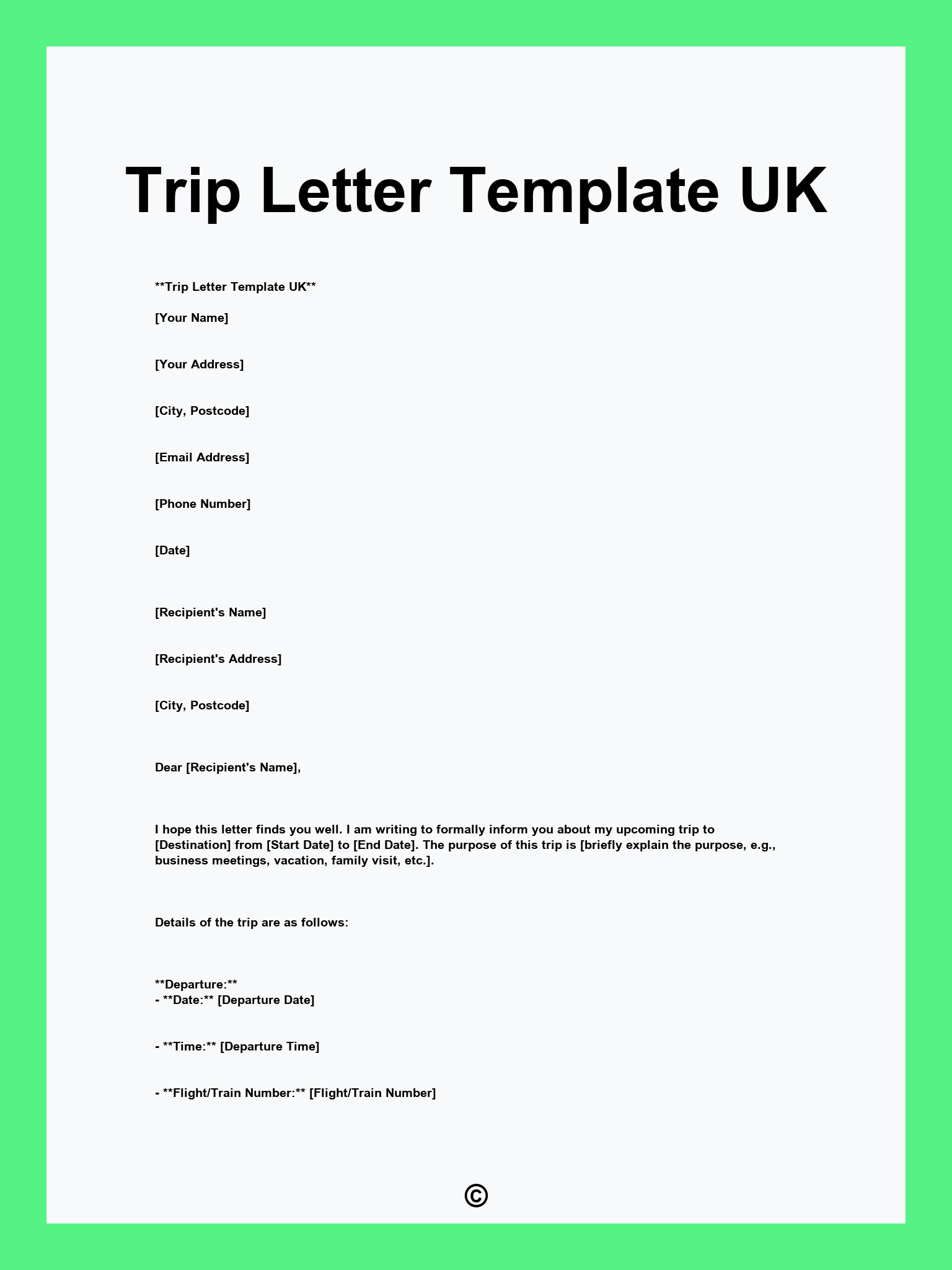 Trip Letter Template UK
