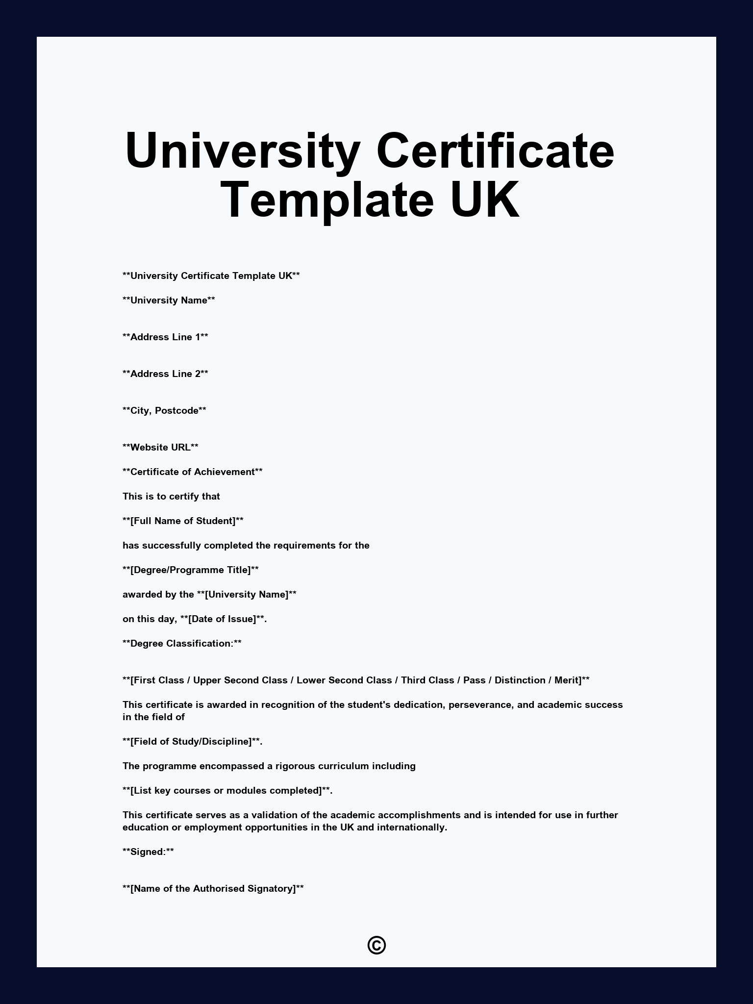 University Certificate Template UK
