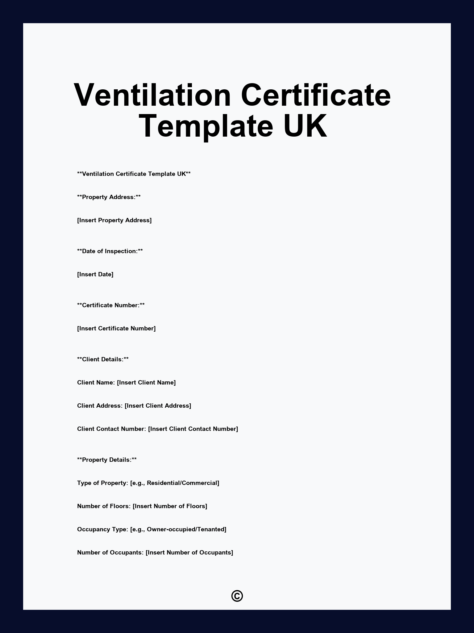 Ventilation Certificate Template UK