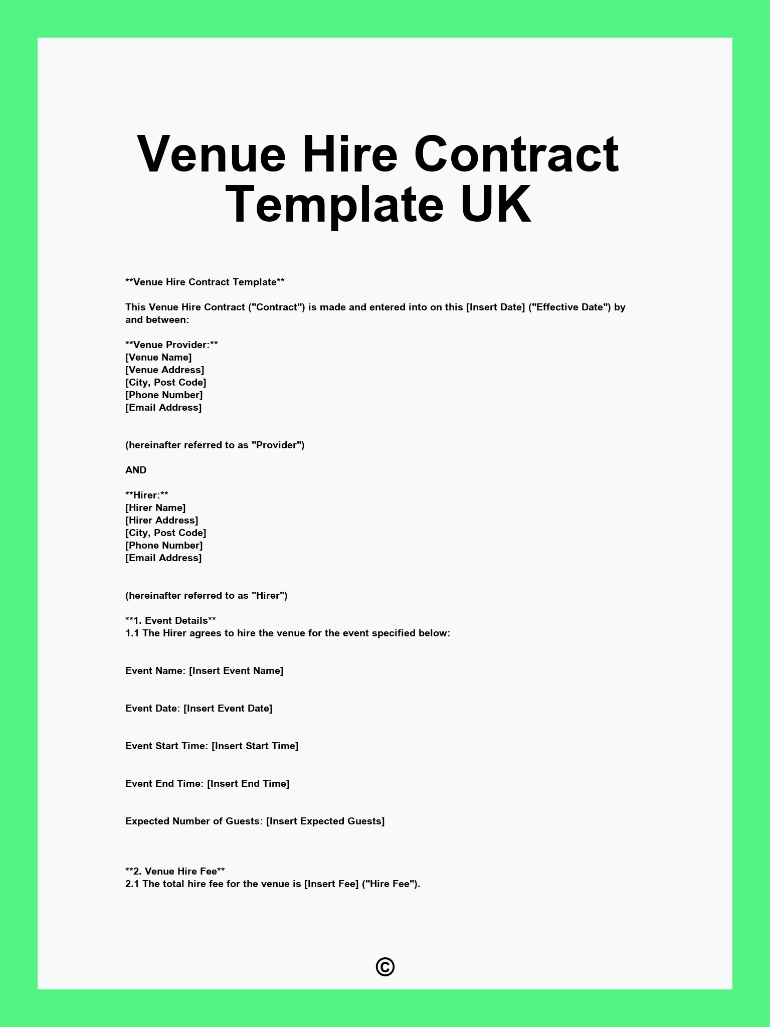 Venue Hire Contract Template UK