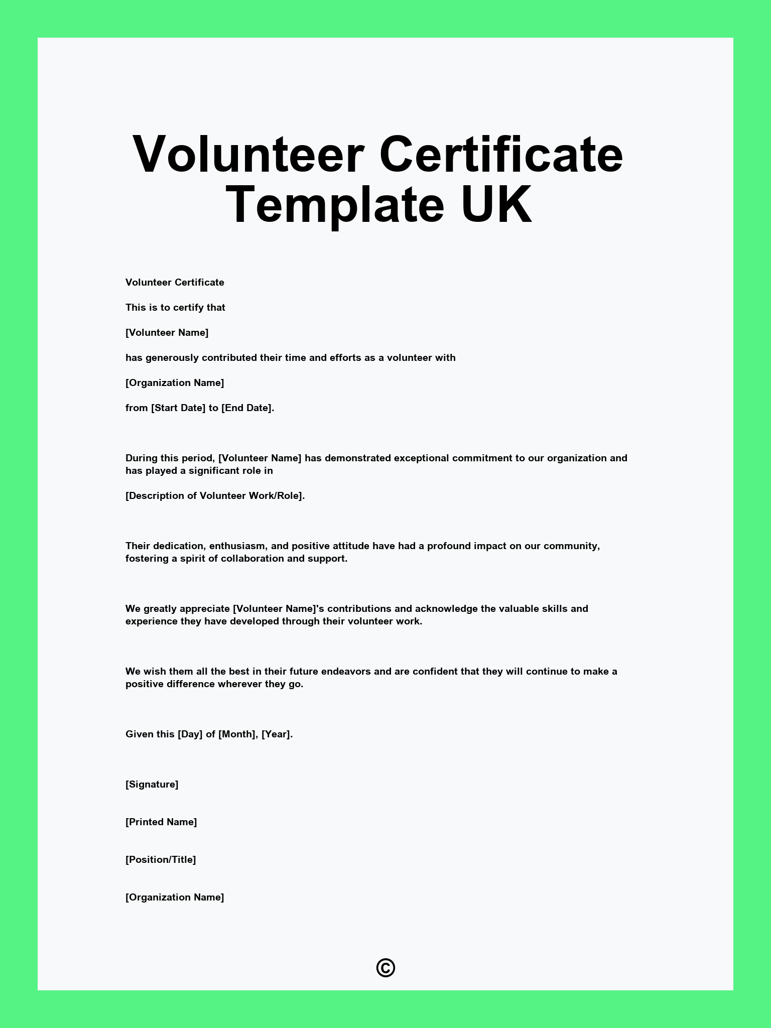 Volunteer Certificate Template UK