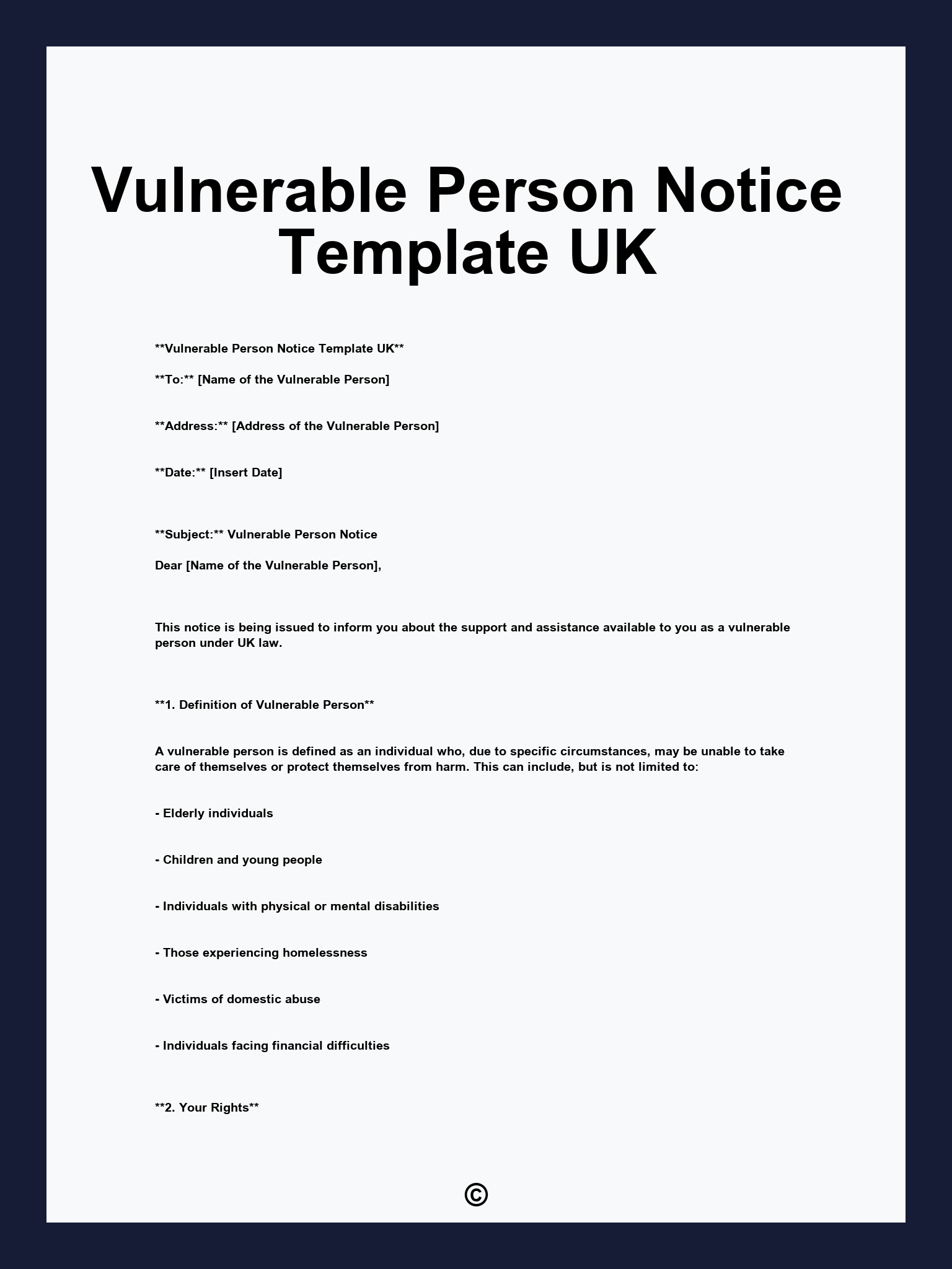 Vulnerable Person Notice Template UK